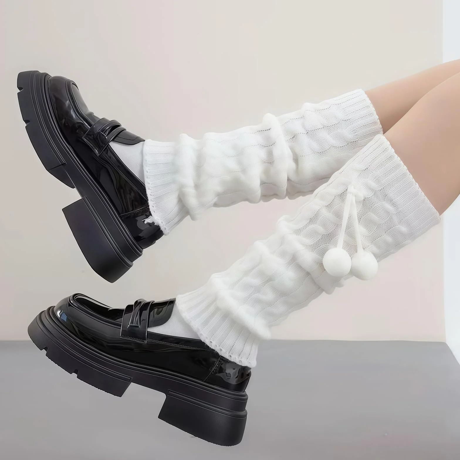 3 pary legginsów Kawaii, ocieplacz do nóg Y2K, ciepłe zimowe legginsy dla kobiet, ocieplacze z dzianiny Y2K, białe damskie ocieplacze z dzianiny