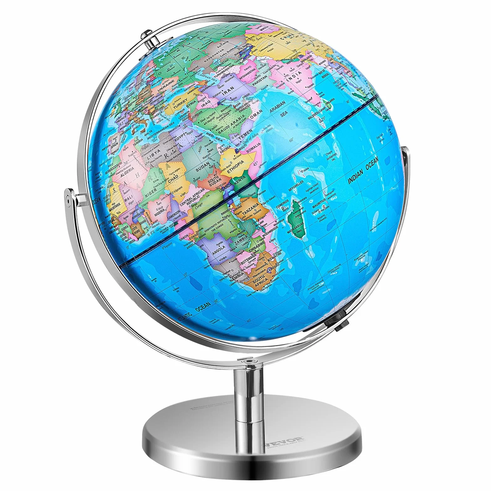VEVOR Obrotowy Globus Światowy ze Stojakiem 330,2 mm - Edukacyjny Geograficzny z Precyzyjnym Materiałem ABS, Strefą Czasową, Obracający się 720° dla Dzieci, Nauki, Klasy
