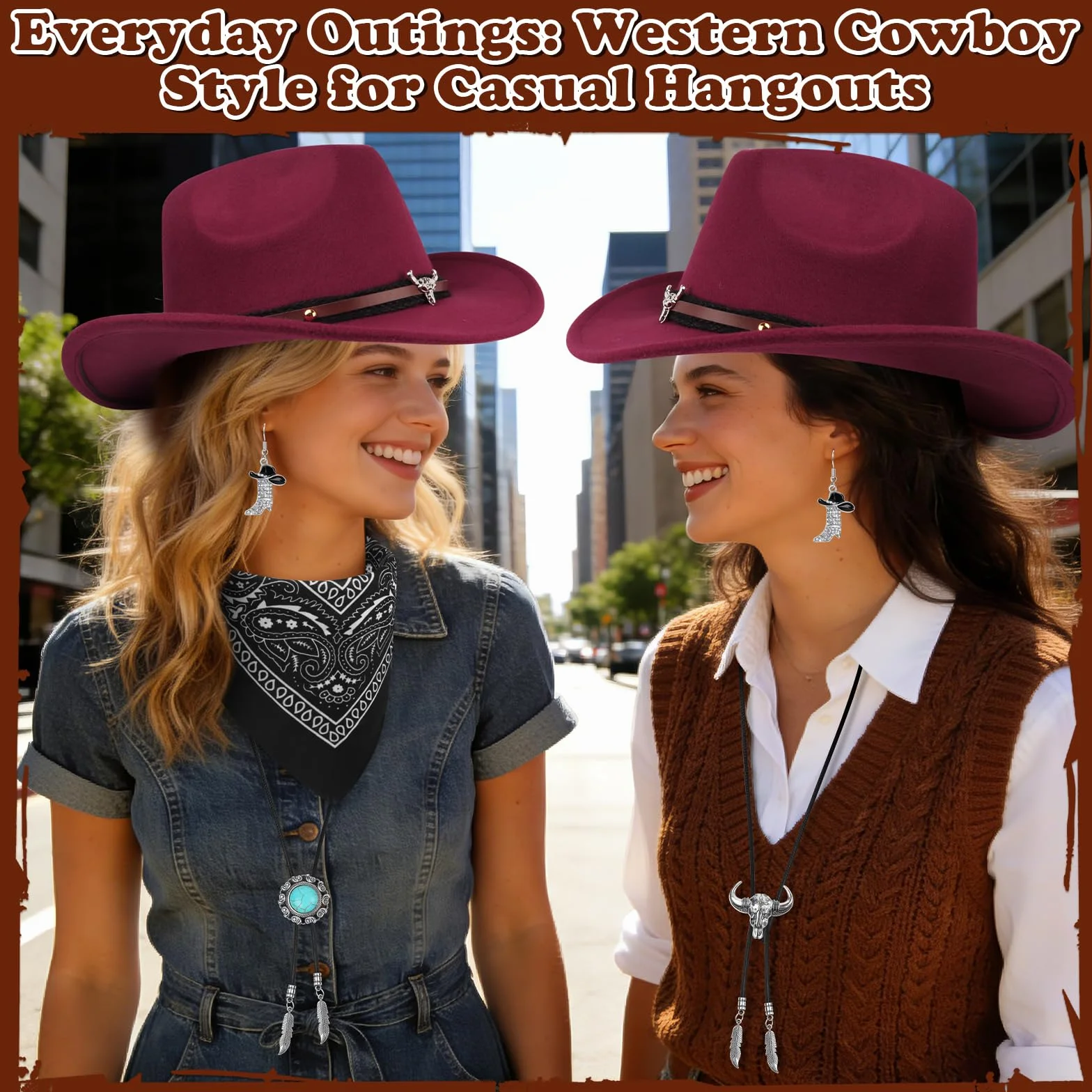 Kostium kowbojski damski, kompletny zestaw, 8 sztuk, kostium kowbojski dla dorosłych i nastolatków, z kapeluszem kowbojskim m. in. – kompleksowe akcesoria kowbojskie na imprezy tematyczne