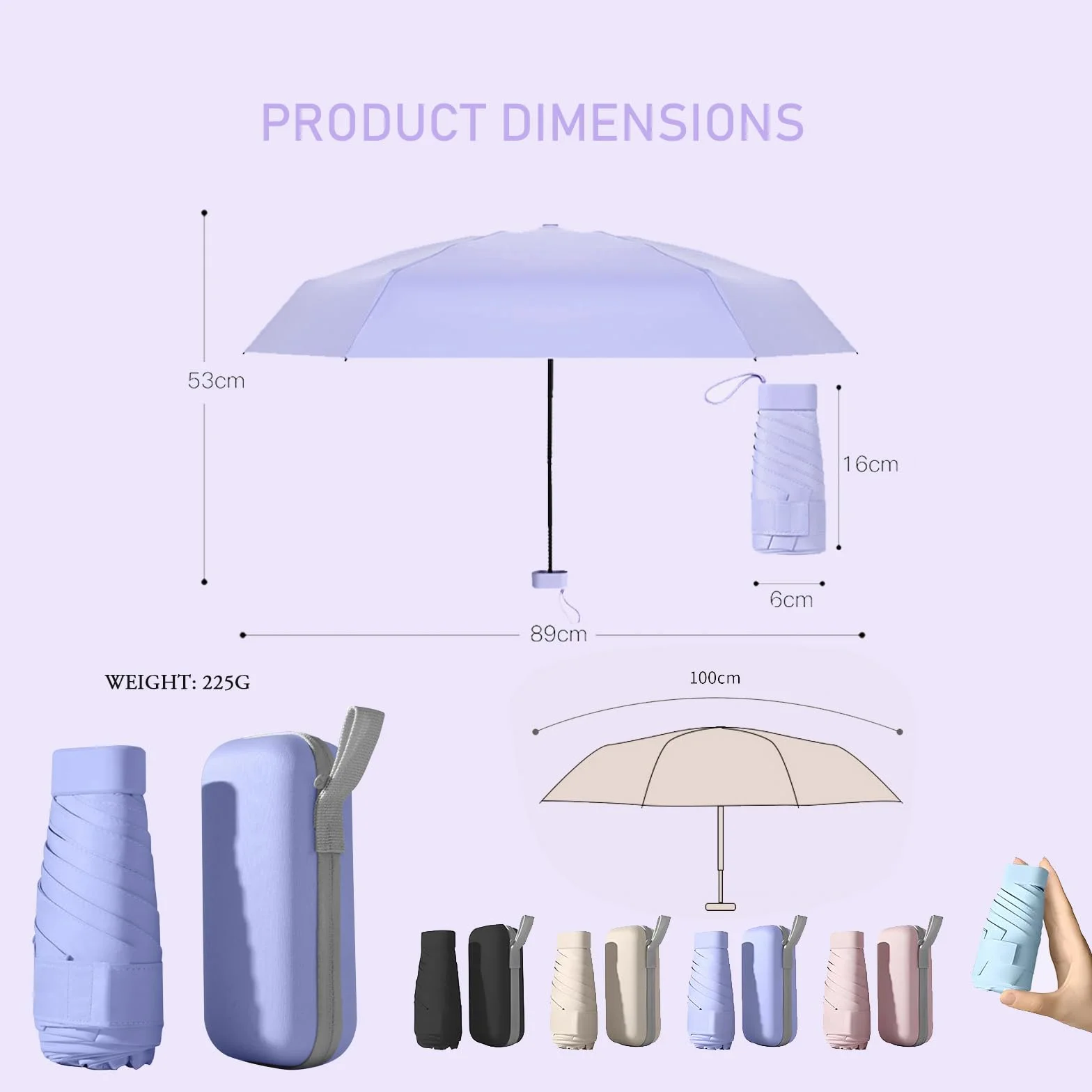 Mini składany parasol podróżny, ochrona przed promieniowaniem UV, UPF 50+, przenośny parasol przeciwdeszczowy i przeciwsłoneczny do codziennego użytku, ekologiczny portfel z tkaniny, parasol