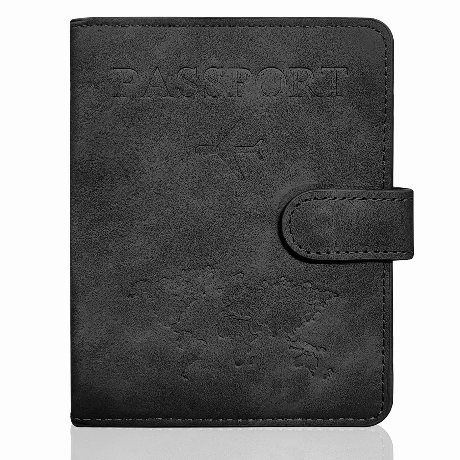 REEKNOKOL Pokrowiec na paszport, skórzany futerał na paszport PU przenośny uniwersalny portfel podróżny etui na paszport, karty kredytowe, wizytówki, karty pokładowe, karty biletowe, Czarny, 15.2 x 12