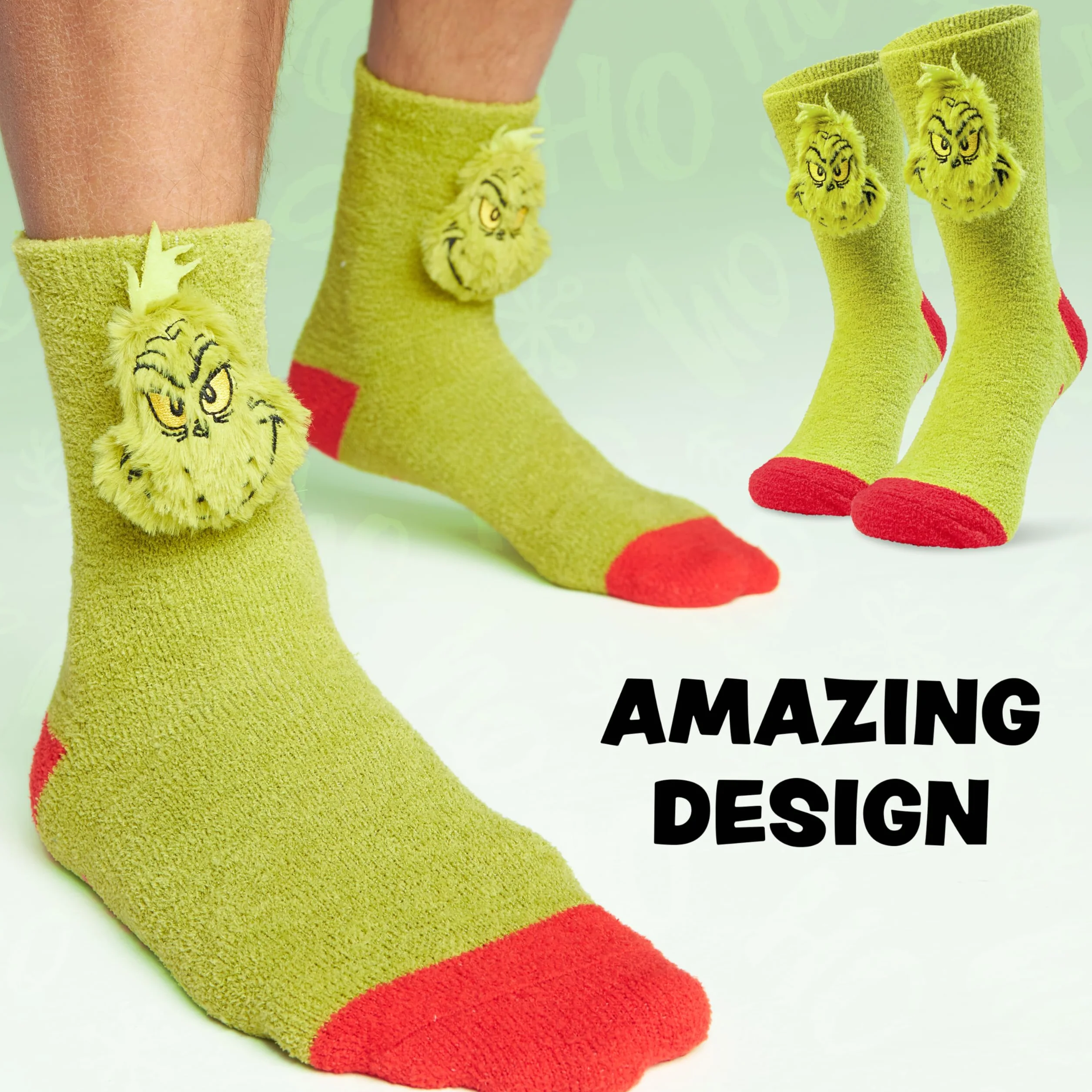 The Grinch Kapcie skarpety dla mężczyzn i nastolatków rozmiar UK 6,5-10,5, ciepłe, puszyste antypoślizgowe skarpety do łóżka, Boże Narodzenie tajemniczy Mikołaj prezenty dla mężczyzn