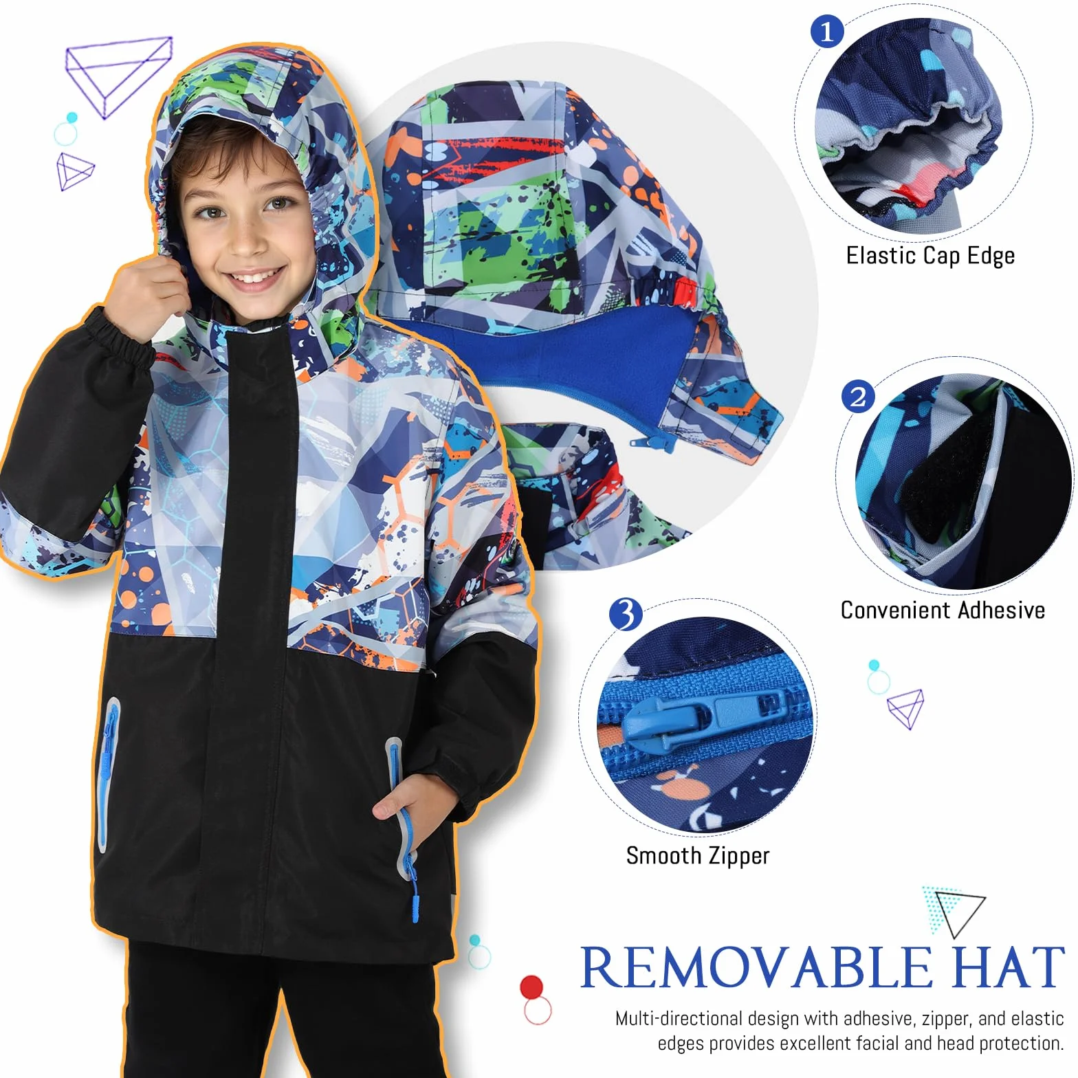 BWBIKE Colorblock Children's Waterblock Lightweight Windbreaker Jacket Outdoor Windbreaker Jacket Fleece Lined