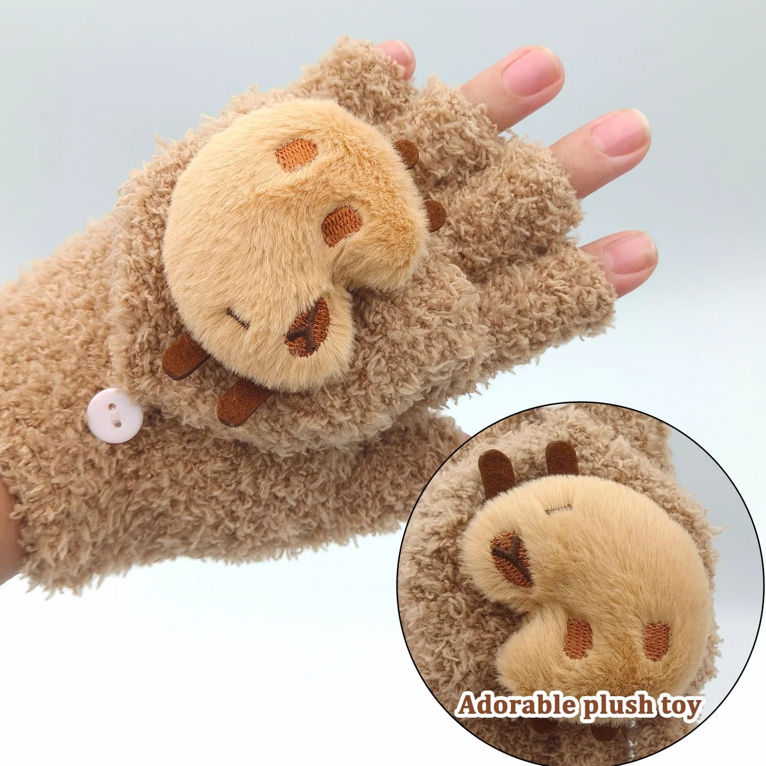2 pary pluszowych rękawiczek dziecięcych Capybara, rękawiczki bez palców, z pokrowcem, urocze rękawiczki Capybara Flip Top, zimowe ciepłe składane rękawiczki, ciepłe polarowe rękawiczki bez