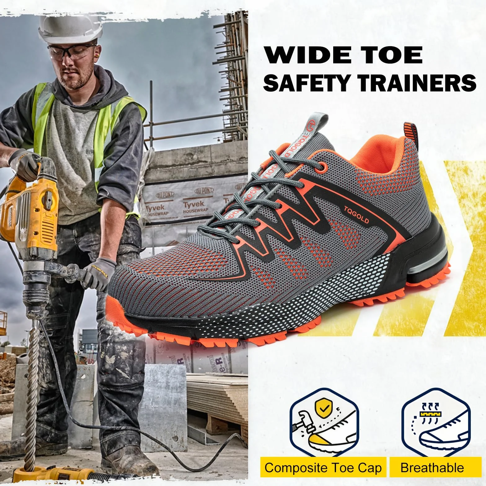 AONEGOLD Buty ochronne dla mężczyzn i kobiet, lekkie, stalowe noski, buty sportowe, oddychające, wygodne buty ochronne, antypoślizgowe, odporne na przebicie, buty robocze, 3,5-13UK