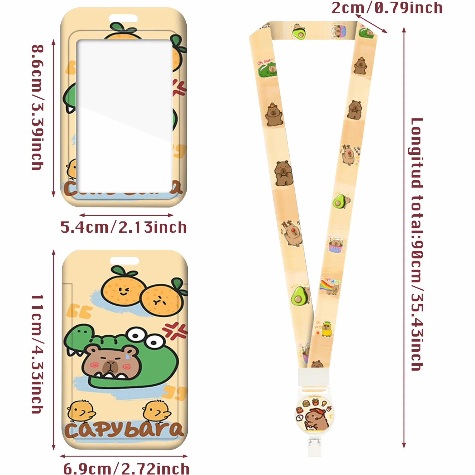 2 sztuki Etui na dowód osobisty Capybara z tasiemką, Wyciągany smycz uchwyt na dowód osobisty, Uchwyt na karty Capybara dowód osobisty, Urocze etui na karty z tasiemką, Uchwyt na plakietkę dla