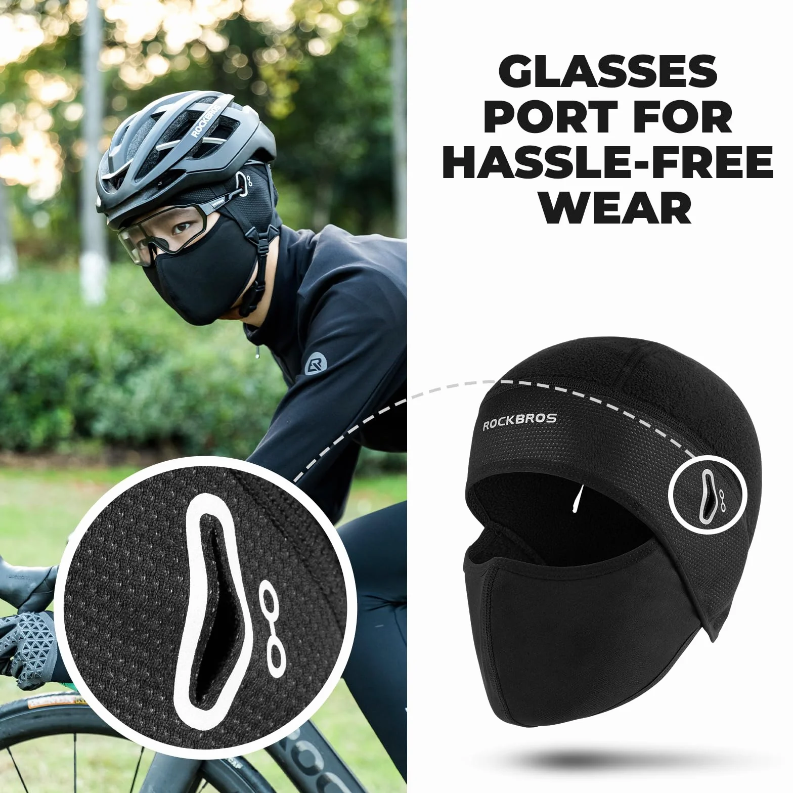 ROCKBROS Zimowa czapka rowerowa Czapka pod kask dla mężczyzn i kobiet, wiatroodporna czapka termiczna pod kask z polarową podszewką i otworem na okulary