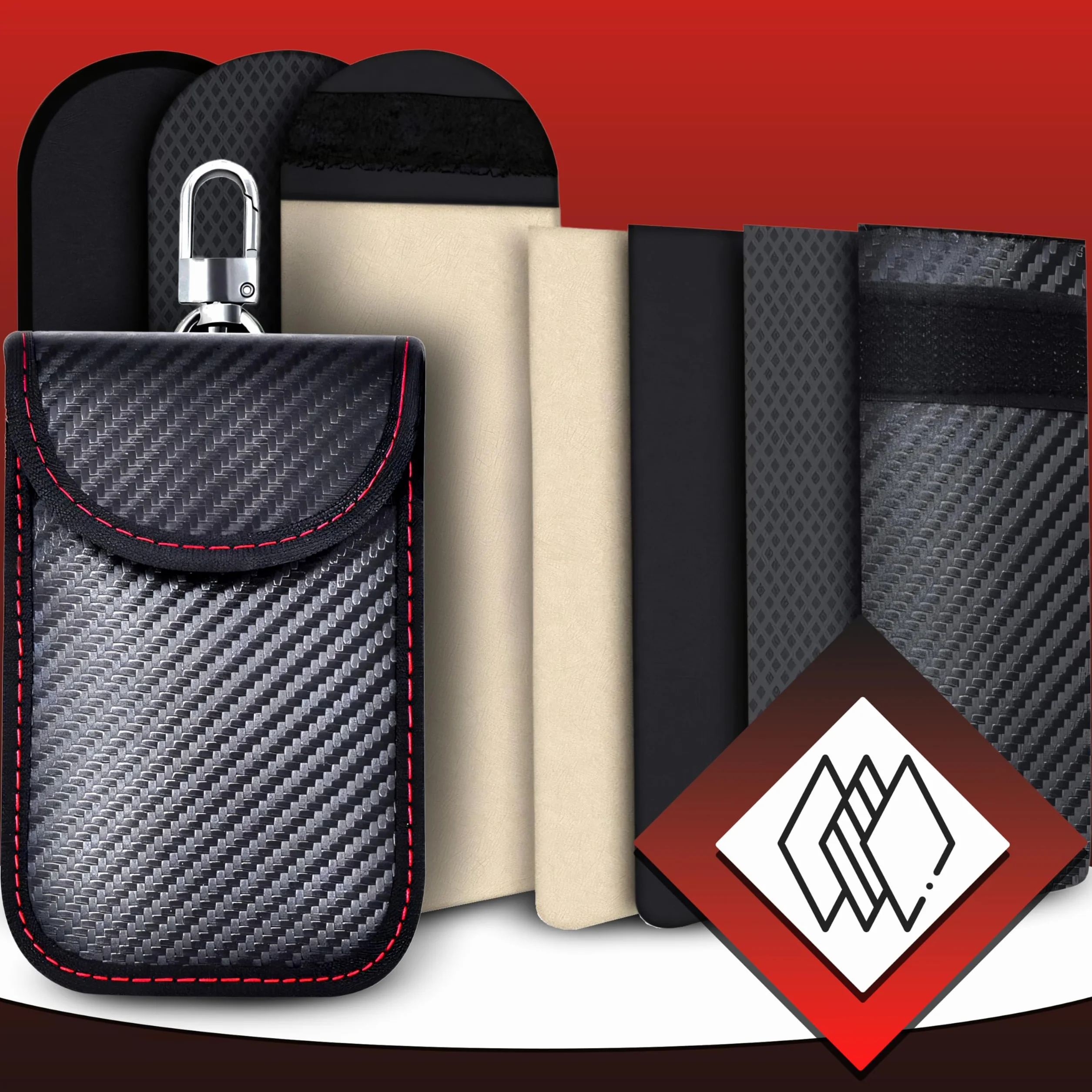 Retoo Keyless Go etui ochronne na kluczyki samochodowe, zestaw 2 szt. – wysokiej jakości etui na kluczyki samochodowe z blokadą RFID, z włókna węglowego, torba Faraday z blokadą sygnału przed