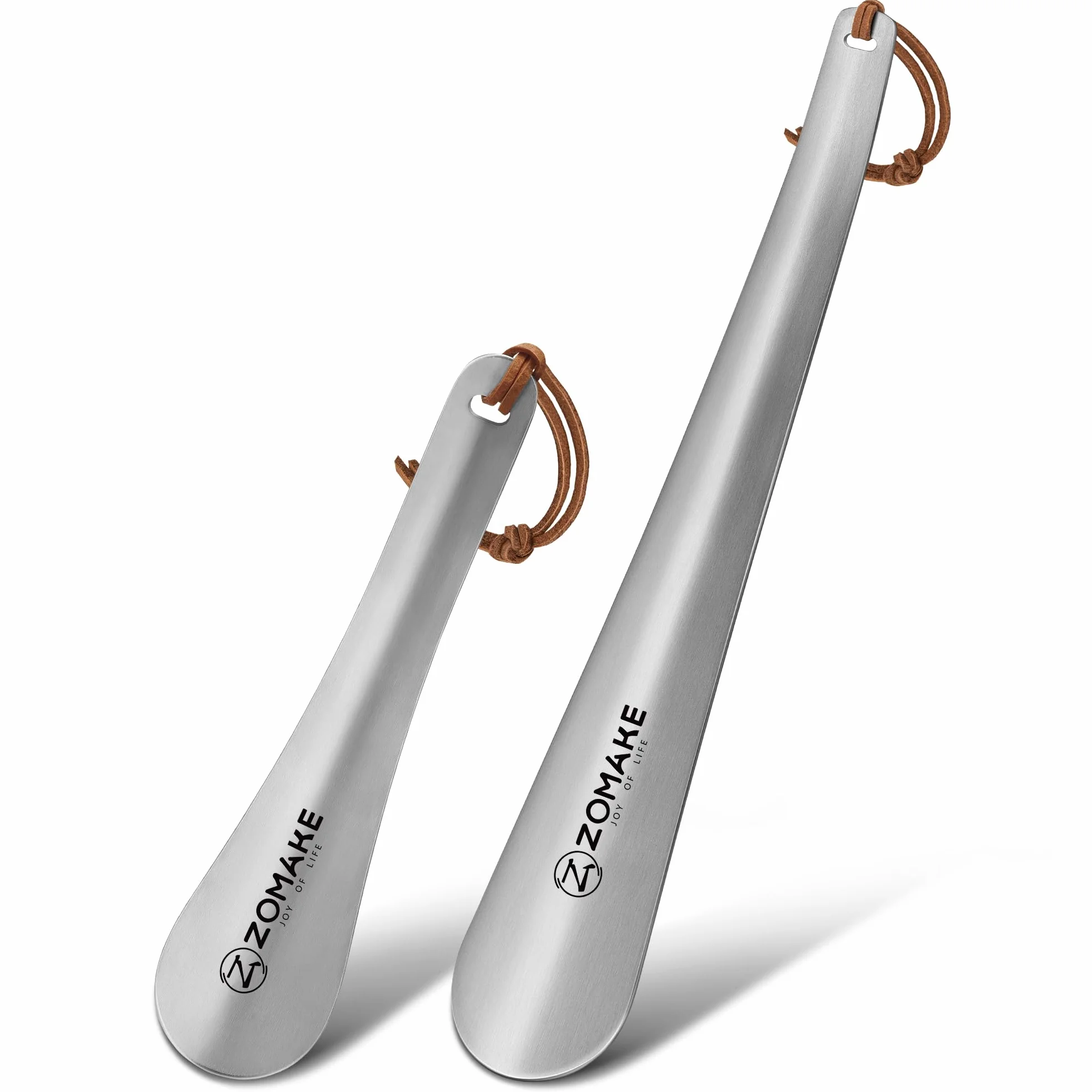 ZOMAKE Łyżka Do Butów Metalowy 2Szt,Długa Łyżka Do Butów Ze Stali Nierdzewnej 30 cm Z Liną - 18.5 cm Stabilna Łyżka Do Butów Mała Z Liną Dla Seniorów Mężczyzn Kobiet