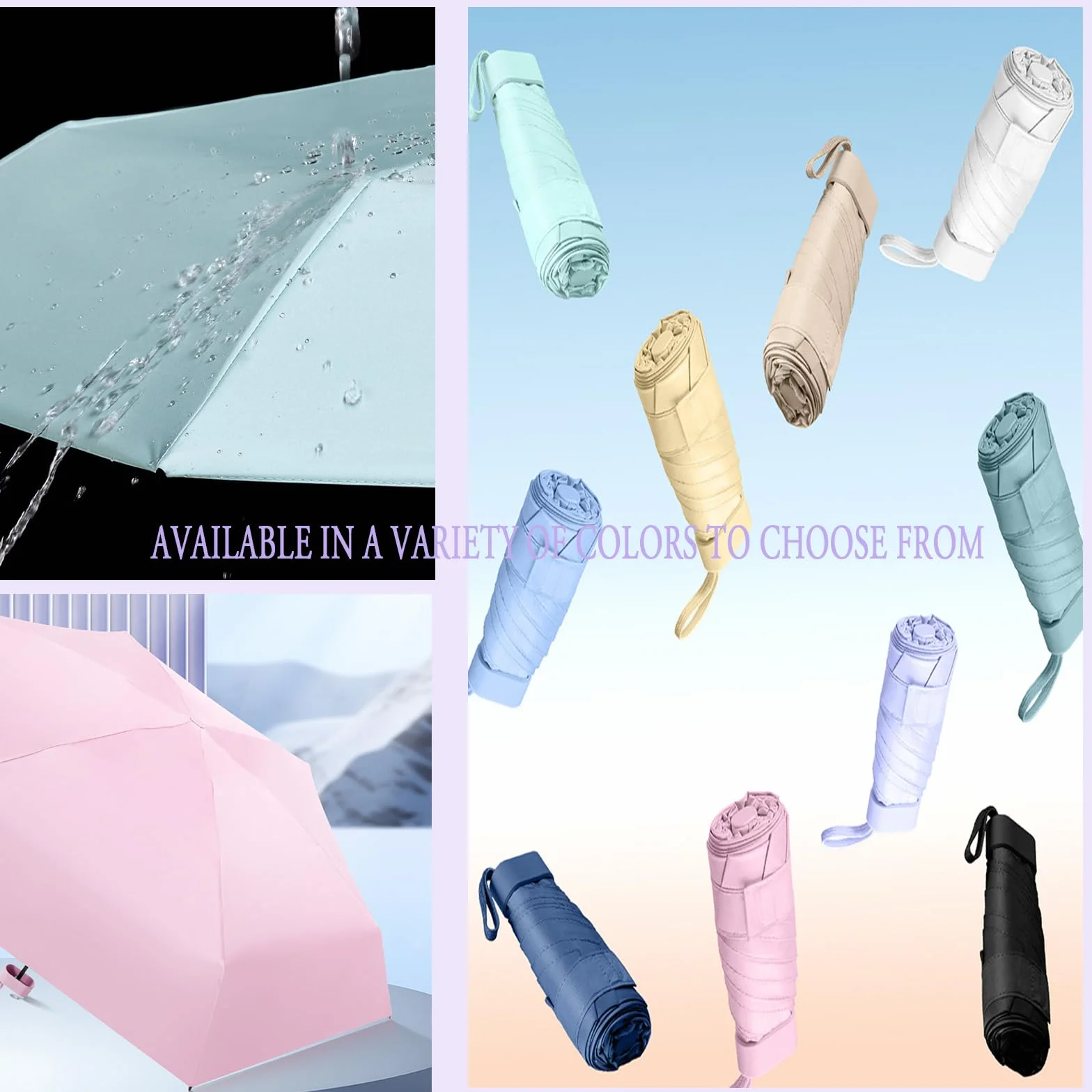 Mini składany parasol podróżny, ochrona przed promieniowaniem UV, UPF 50+, przenośny parasol przeciwdeszczowy i przeciwsłoneczny do codziennego użytku, ekologiczny portfel z tkaniny, parasol