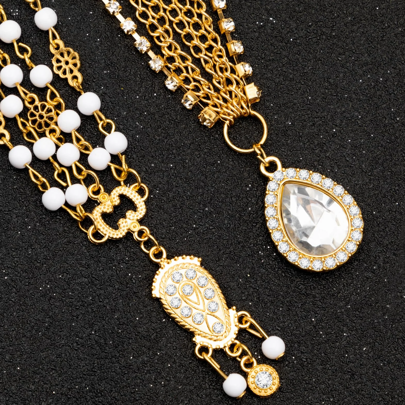 MELLIEX Złoty łańcuszek na głowę, 2 sztuki boho frędzle nakrycie głowy koraliki Rhinestone głowa biżuteria dla kobiet i dziewcząt
