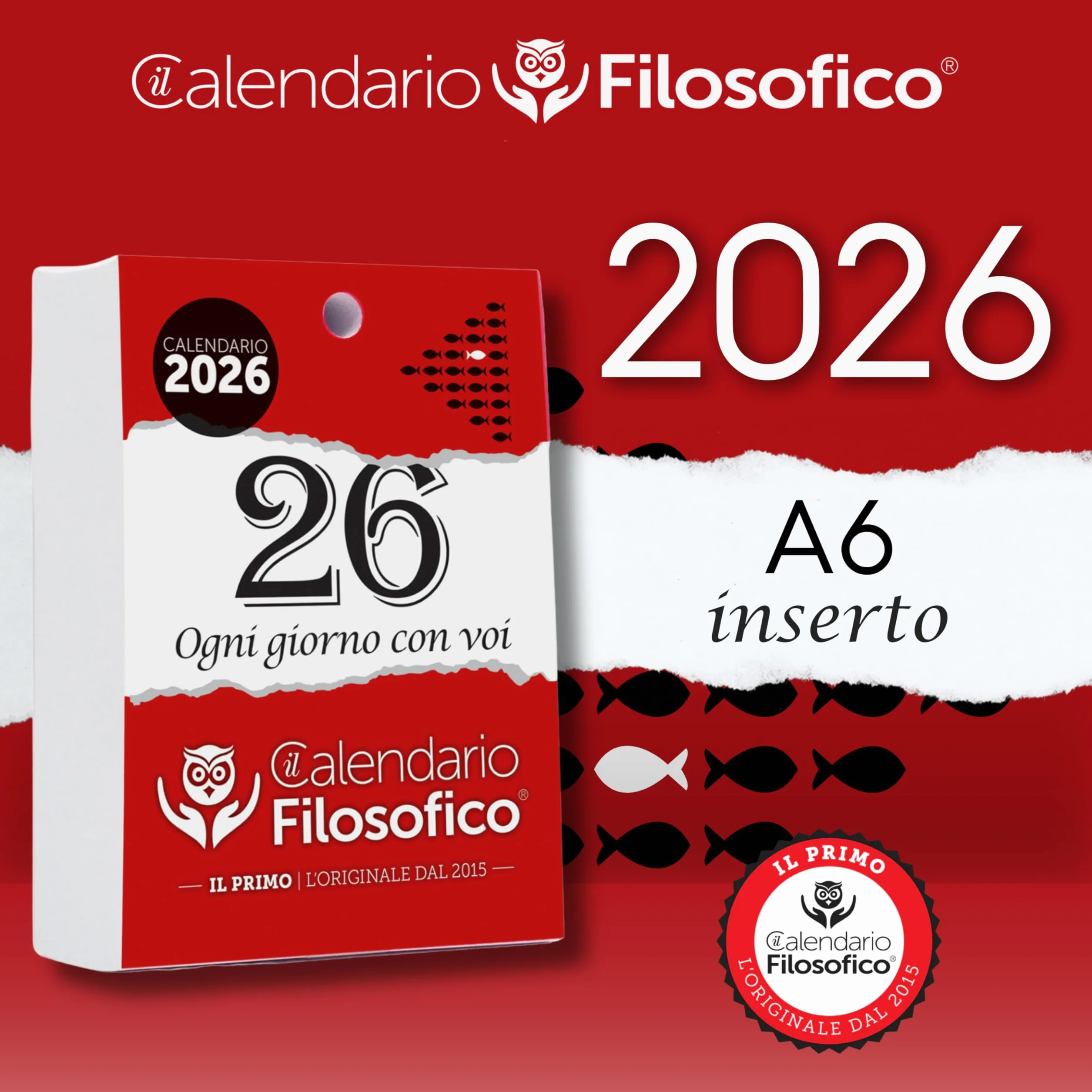Il Calendario Filosofico 2026, zamiennik A6, 10 x 14 cm, pierwszy i oryginalny kalendarz biurkowy z 365 dniami fraz filozoficznych, czytaj codziennie zdanie, zaprojektowany i stworzony w Bolonii