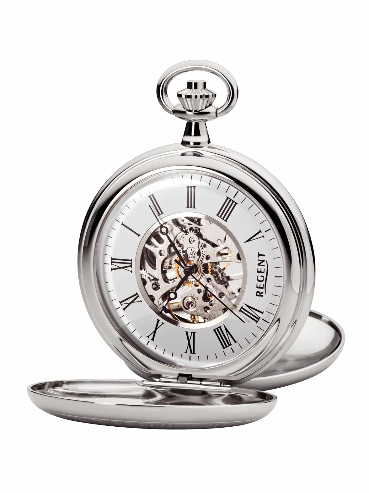 REGENT Męski zegarek kieszonkowy Savonnette szkielet 51 mm mechaniczne naciąganie ręczne cyfry rzymskie w różnych wariantach