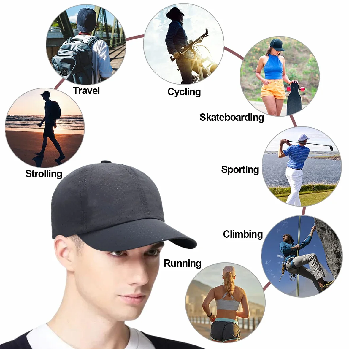 Baynetin Czapka baseballowa, męska, oddychająca, szybkoschnąca, siatka, do noszenia w czasie wolnym, odporna na promieniowanie UV, regulowana, czapka sportowa