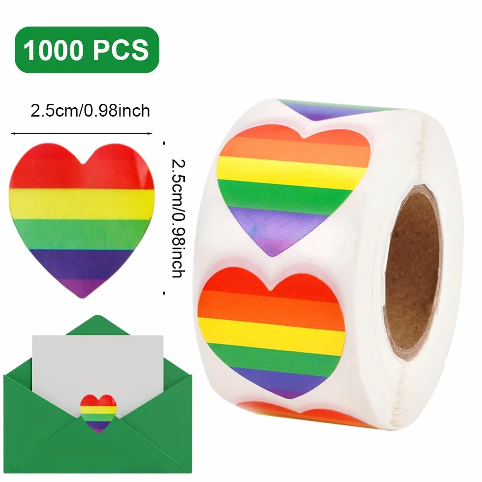 1000 sztuk naklejek Pride w kształcie serca, 2,5 cm, naklejki Pride, tęczowe paski, naklejki w kształcie serca, naklejki tęczy, naklejki LGBTQ Pride, tęczowe naklejki na miesiące, imprezę i paradę