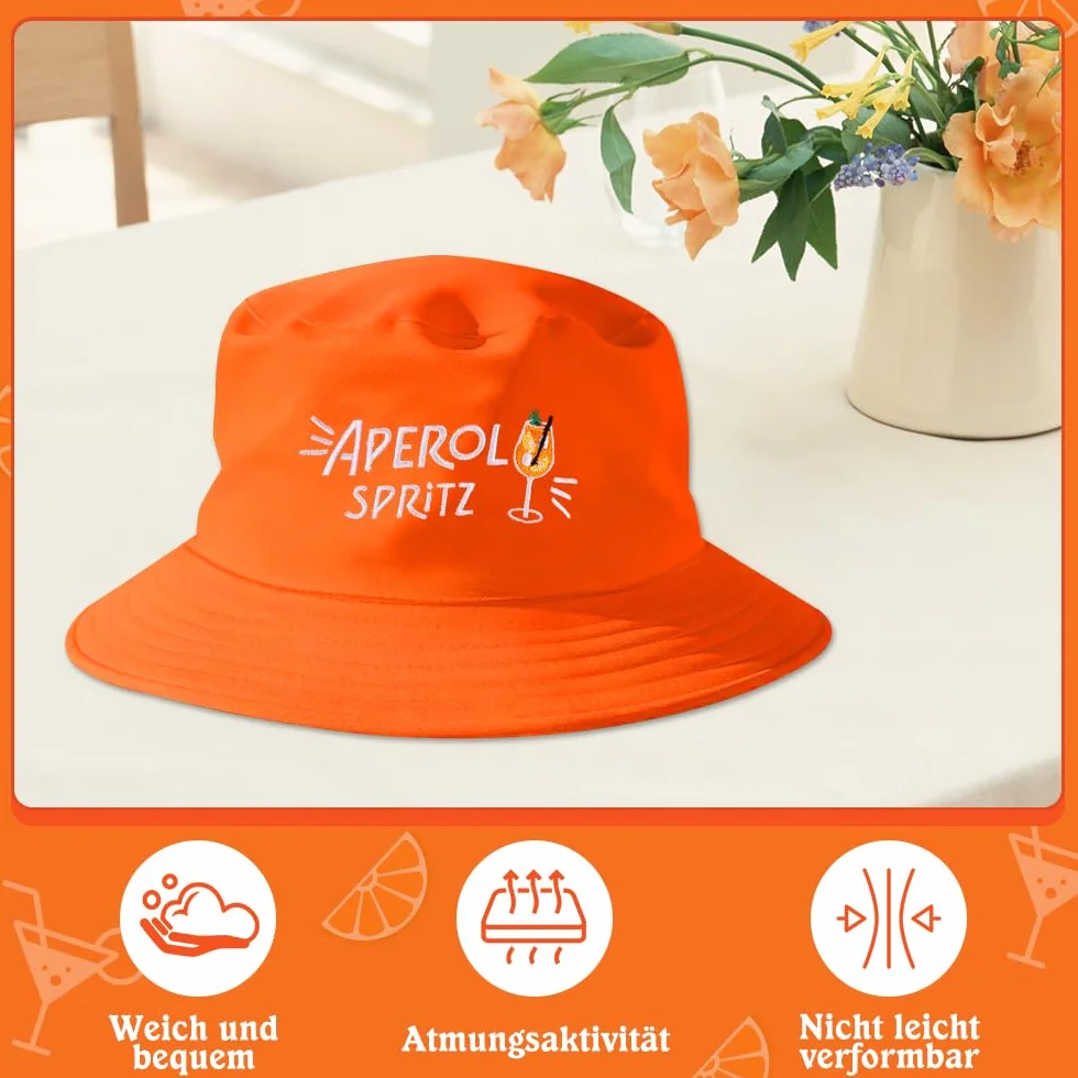 Aperol Spritz kapelusz Aperol, kapelusz wędkarski, kapelusz przeciwsłoneczny, na lato, składany, na lato, outdoor, uniseks, na urodziny, do wędkowania, wędrówek, sportów na plaży, na kemping