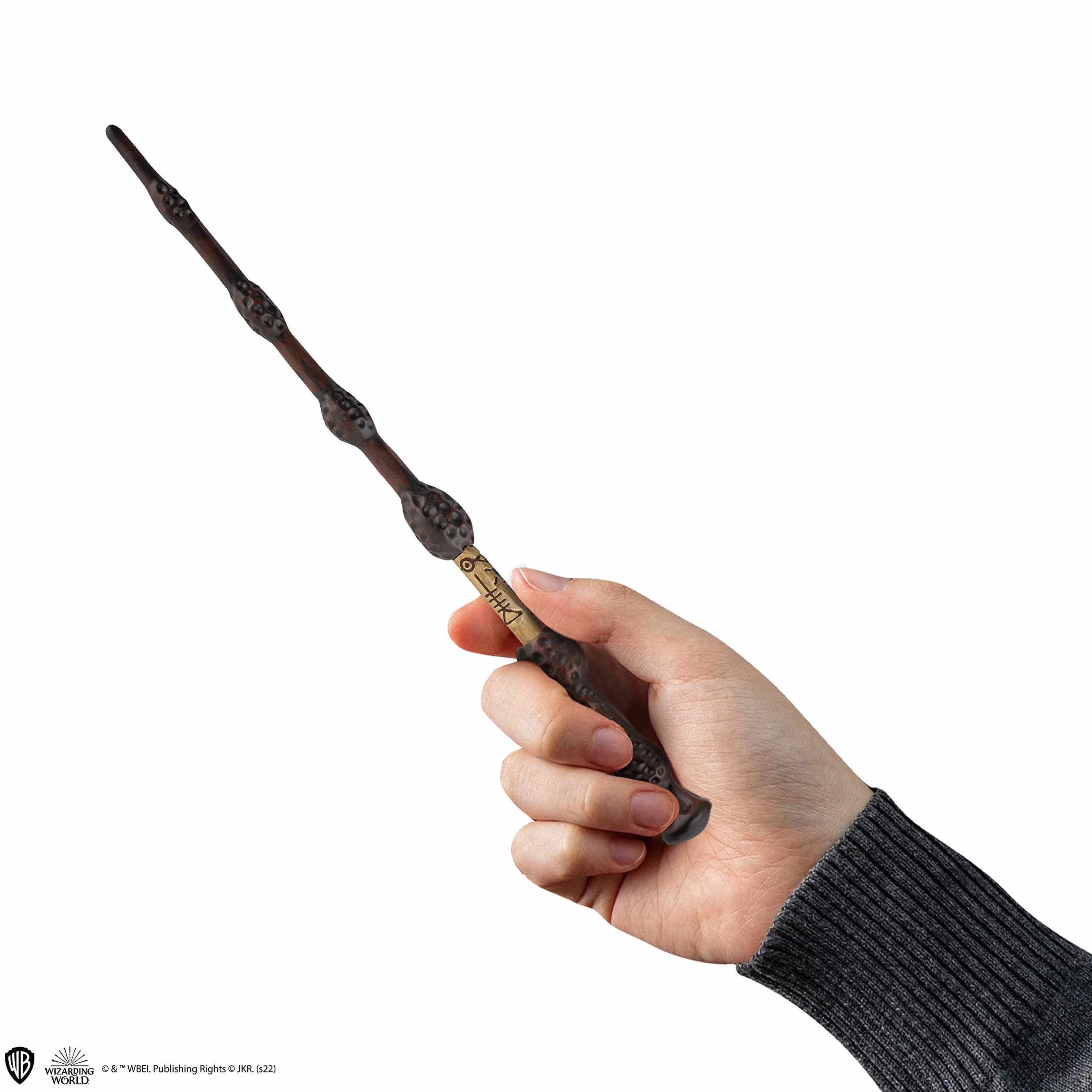 Cinereplicas Harry Potter - Magiczna różdżka Albus Dumbledore z podstawką i soczewkową zakładką - Oficjalna licencja