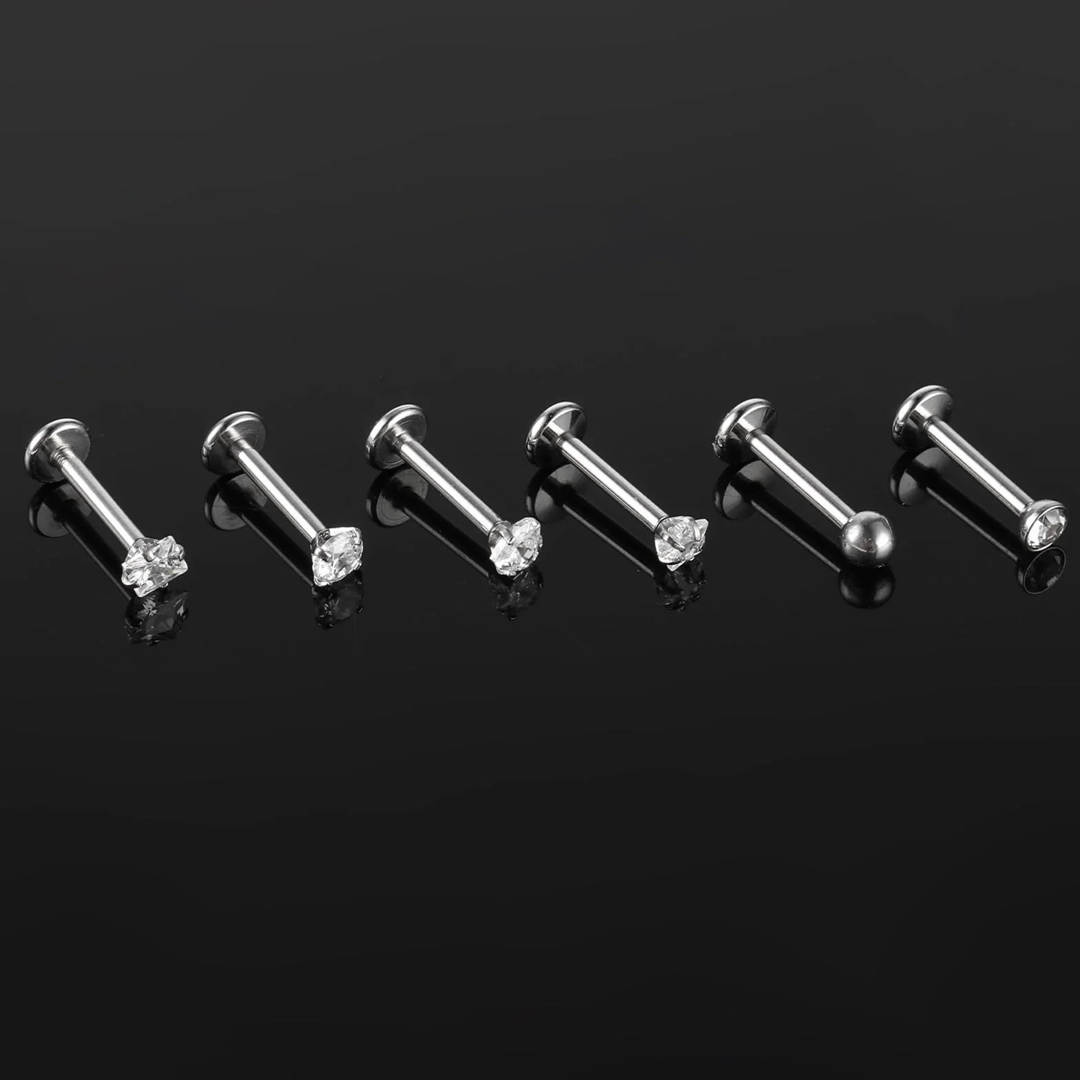 Tucnoeu 6 sztuk srebrnych kolczyków do wargi, tragus, piercing do uszu, helix, stal chirurgiczna, zestaw biżuterii 8mm pręt z cyrkonią, dla mężczyzn i kobiet, 15 cm, Metal, No Gemstone
