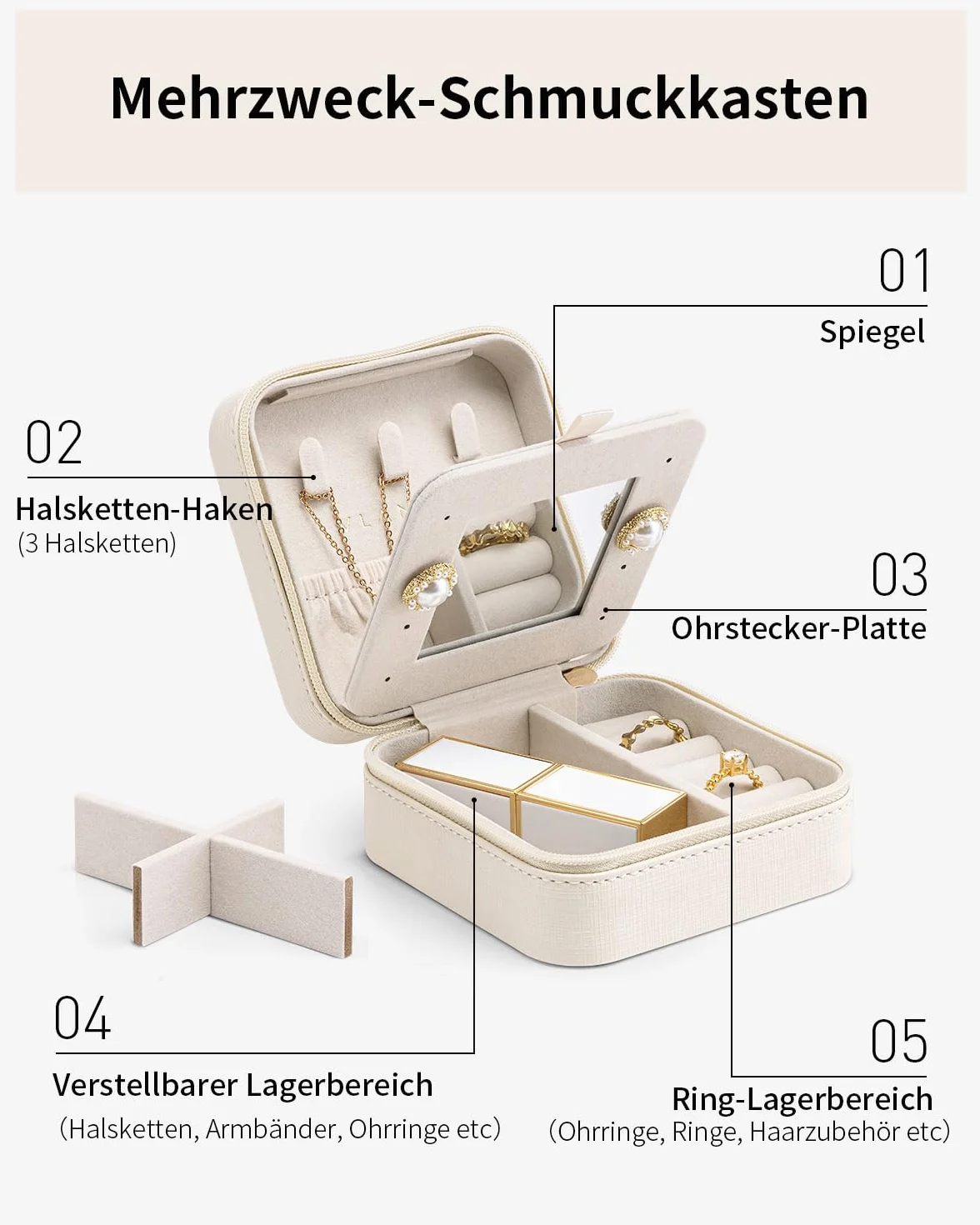 Vlando Pudełko na biżuterię dla dziewczynek, małe etui na biżuterię z lustrem, podróżne etui na biżuterię, skórzane pudełko na biżuterię, do przechowywania kolczyków, pierścionków, delikatnych