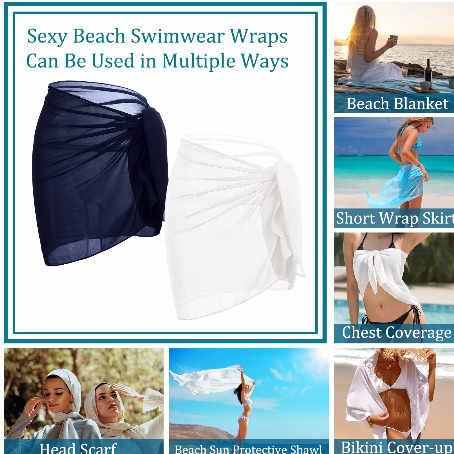 Xnova kobiety pareo plaża Sarong spódnica szyfonowa sukienka bikini stroje kąpielowe damskie krótkie lato okładka do kąpieli basen wakacje sexy strój kąpielowy jednolity kolor, Granatowy 2, rozmiar