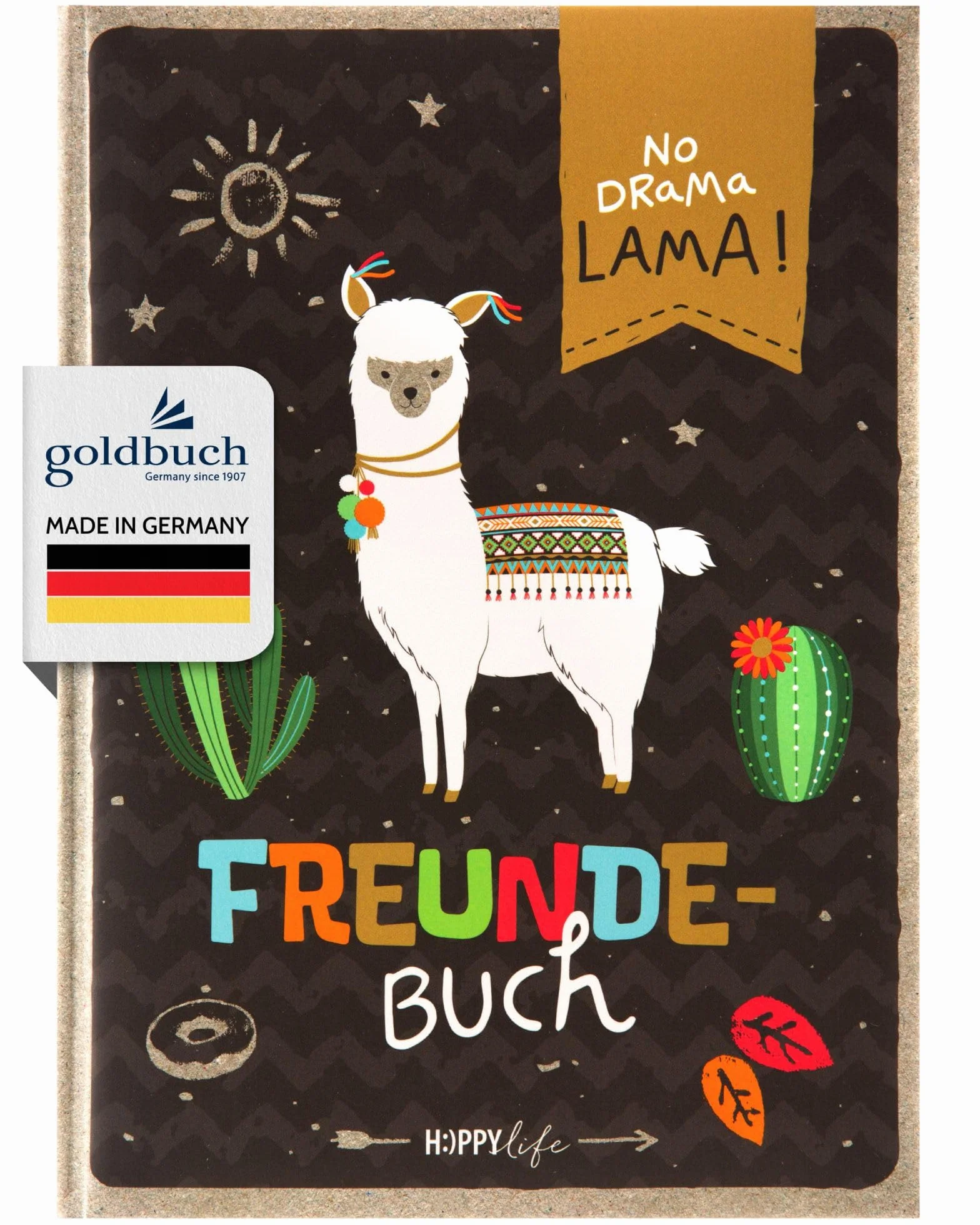 goldbuch 43581 Happylife Lama książka przyjaźni do wypełniania, notatnik dla przyjaciół, 88 ilustrowanych stron, okładka z drukiem artystycznym, ok. 15 x 21 x 1,5 cm