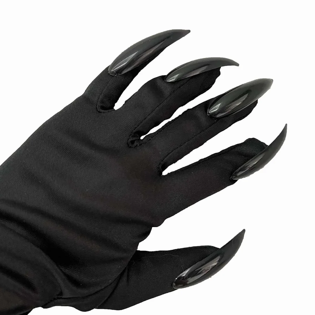 Cubahop Halloween czarne rękawiczki z długimi paznokciami, kostium cosplay, pazur, łapa, rękawiczki, spiczaste paznokcie, duch, dziwaczne rękawiczki, rękawiczki na Halloween, cosplay, Czarny, M