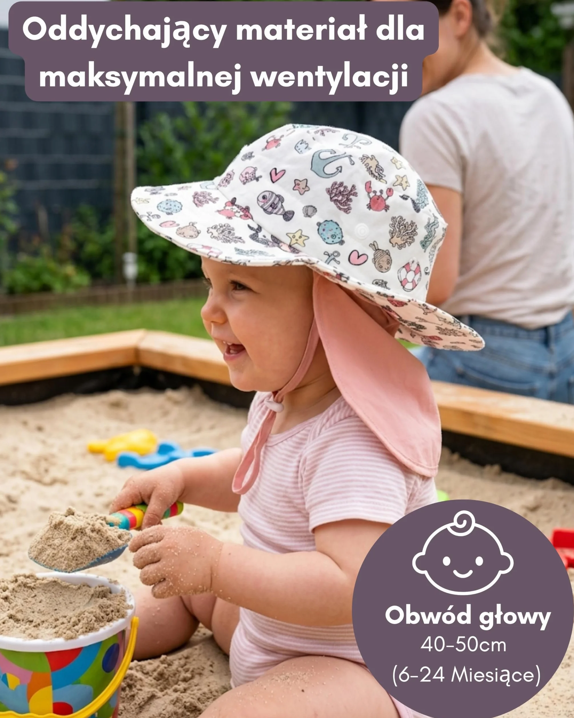 HECKBO Kapelusz przeciwsłoneczny dla malucha z ochroną UPF 50+ - Wysokiej jakości bawełna, dinozaur syrenka - 6-24 miesięcy