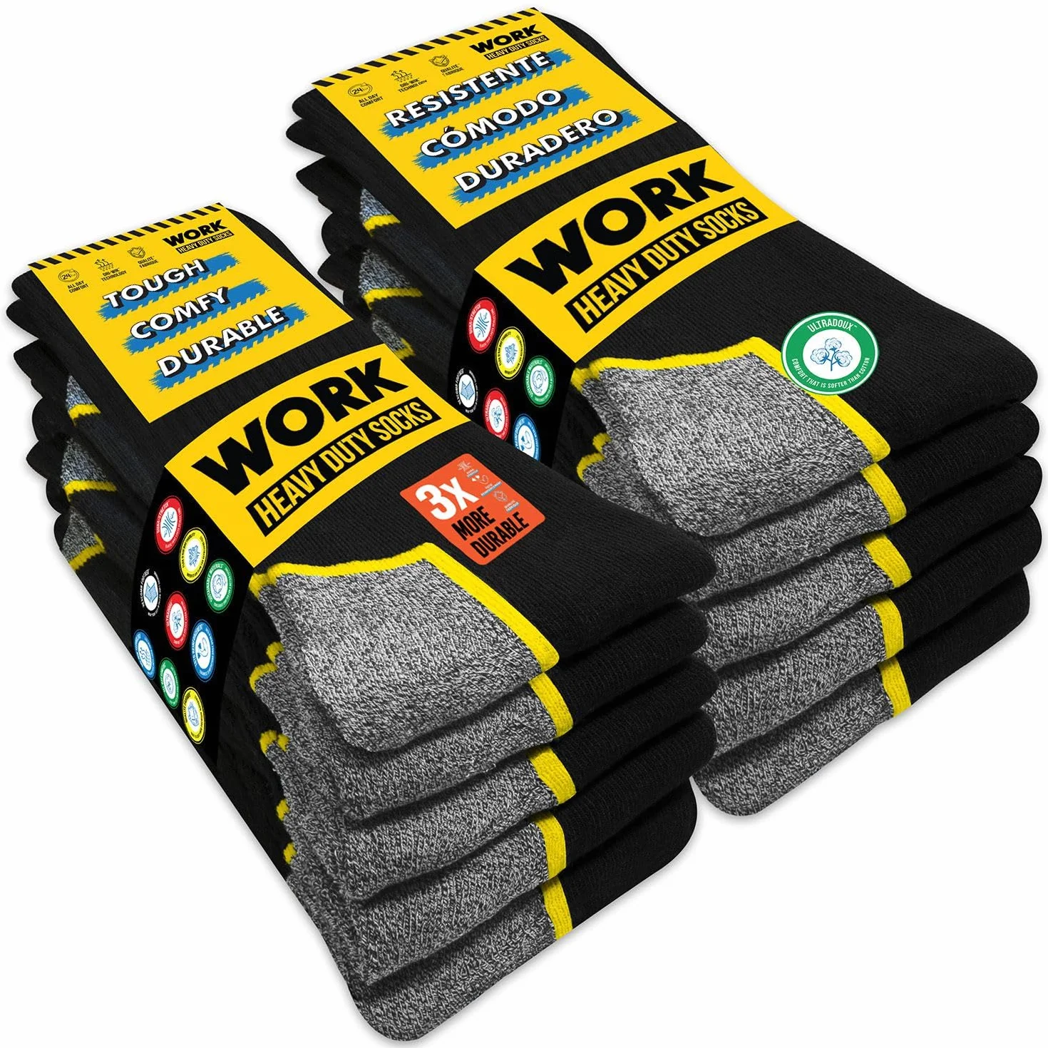 SOXCO 10 par męskie skarpety robocze zestaw, czarny, 10 par WORK Socks