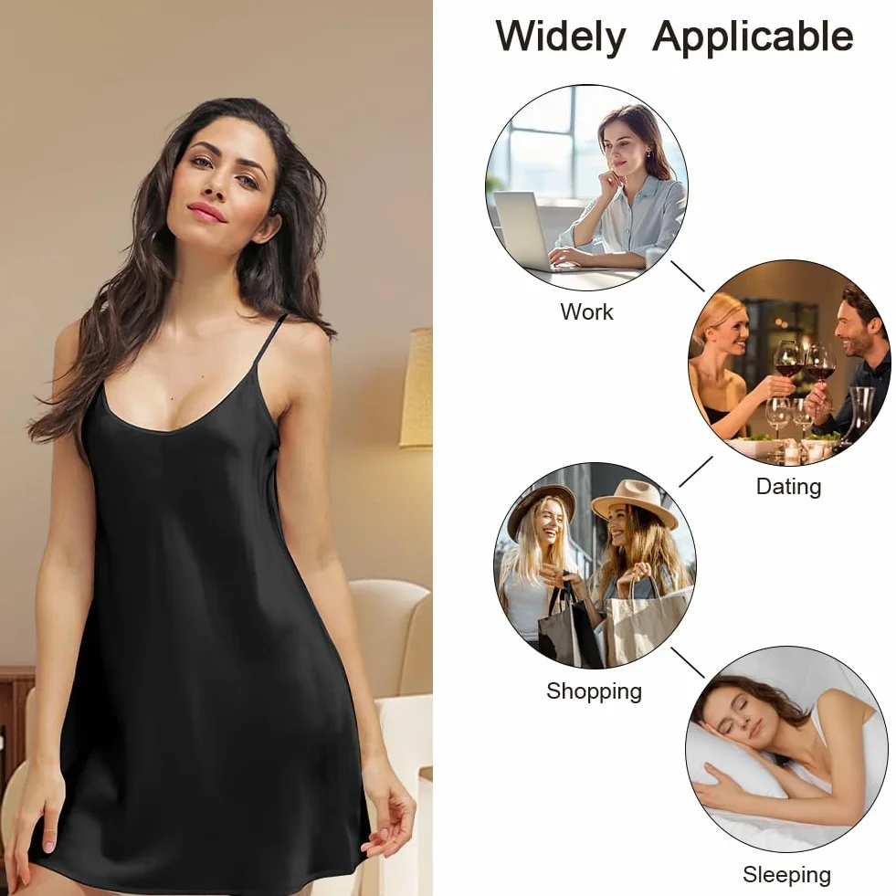 Aomig Damskie koszule nocne, satynowa koszula nocna, bez rękawów koszule nocne Babydoll, piżama damska z regulowanym paskiem koszula nocna bielizna z dekoltem w serek