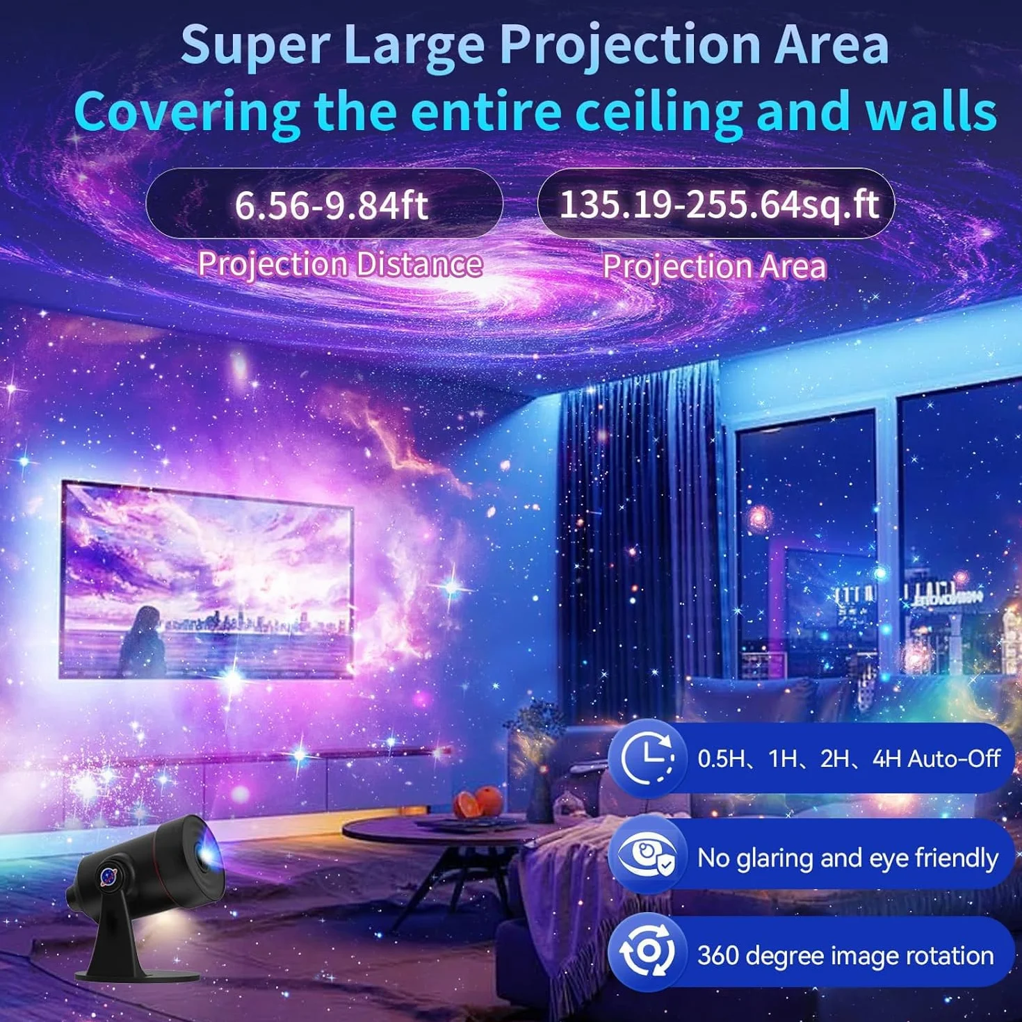 VanSmaGo Projektor Star 8. generacji, projektor Galaxy do sypialni, obraz HD, planetarium, lampka nocna, obracana o 360° mgła z regulowanym przyciskiem i timerem, dla dzieci, sufit, prezent