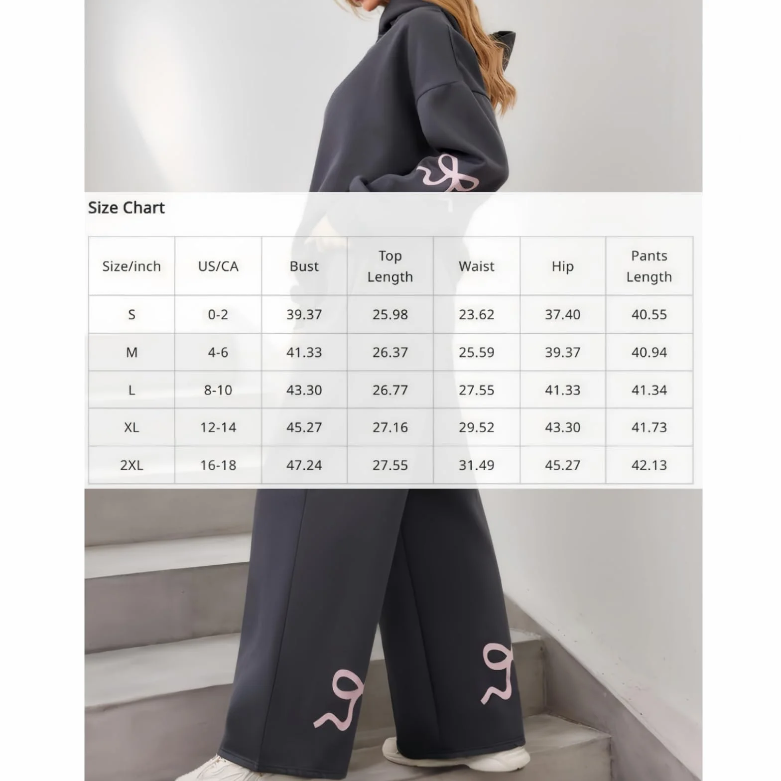 Damskie 2-częściowe stroje Comfrt, Athleisure pasujące zestawy dresowe, dresy wygodne kokardki nadruk bluza z kapturem spodnie dresowe z szerokimi nogawkami