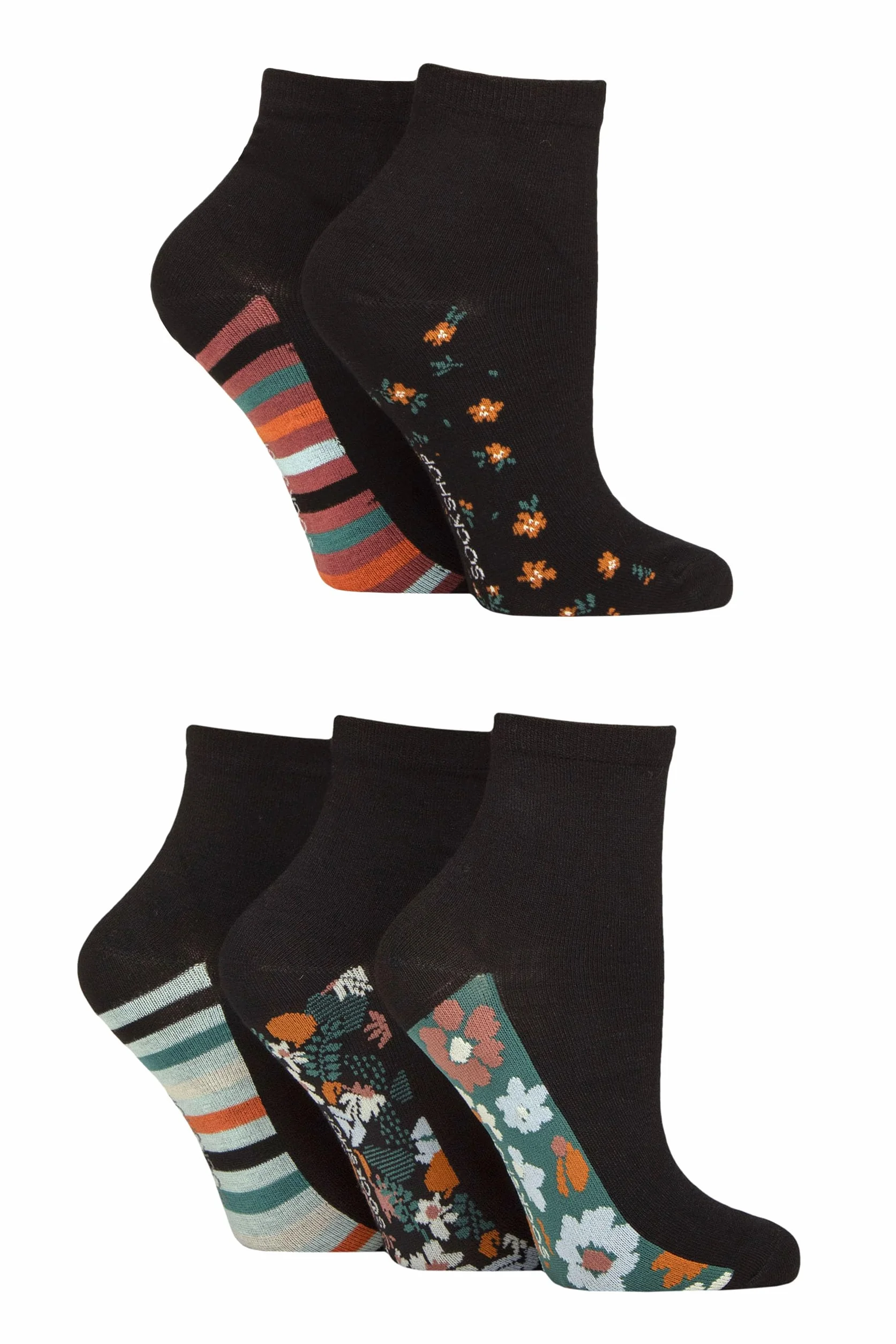 SockShop Damskie bambusowe skarpety do kostki, kostki, miękkie, chłodzące, oddychające, gładkie i wzorzyste, 5 par, rozmiar 4-8