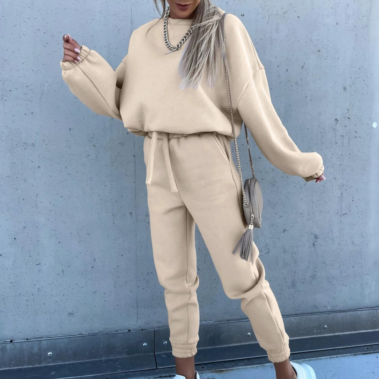 Damski strój do joggingu, 2-częściowy zestaw, dres treningowy, bluza z kapturem, spodnie do biegania, długi rękaw, strój rekreacyjny, ze ściągaczem, luźny, wygodny damski strój sportowy, kanpola