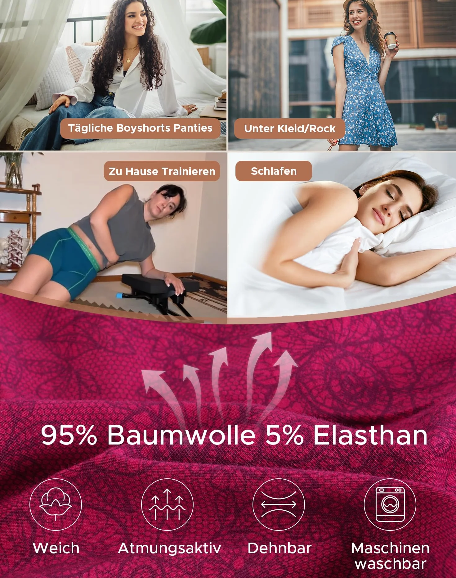INNERSY Bokserki damskie, bielizna bawełniana, majtki z nogawkami, hipsterskie szorty, 3 sztuki w opakowaniu
