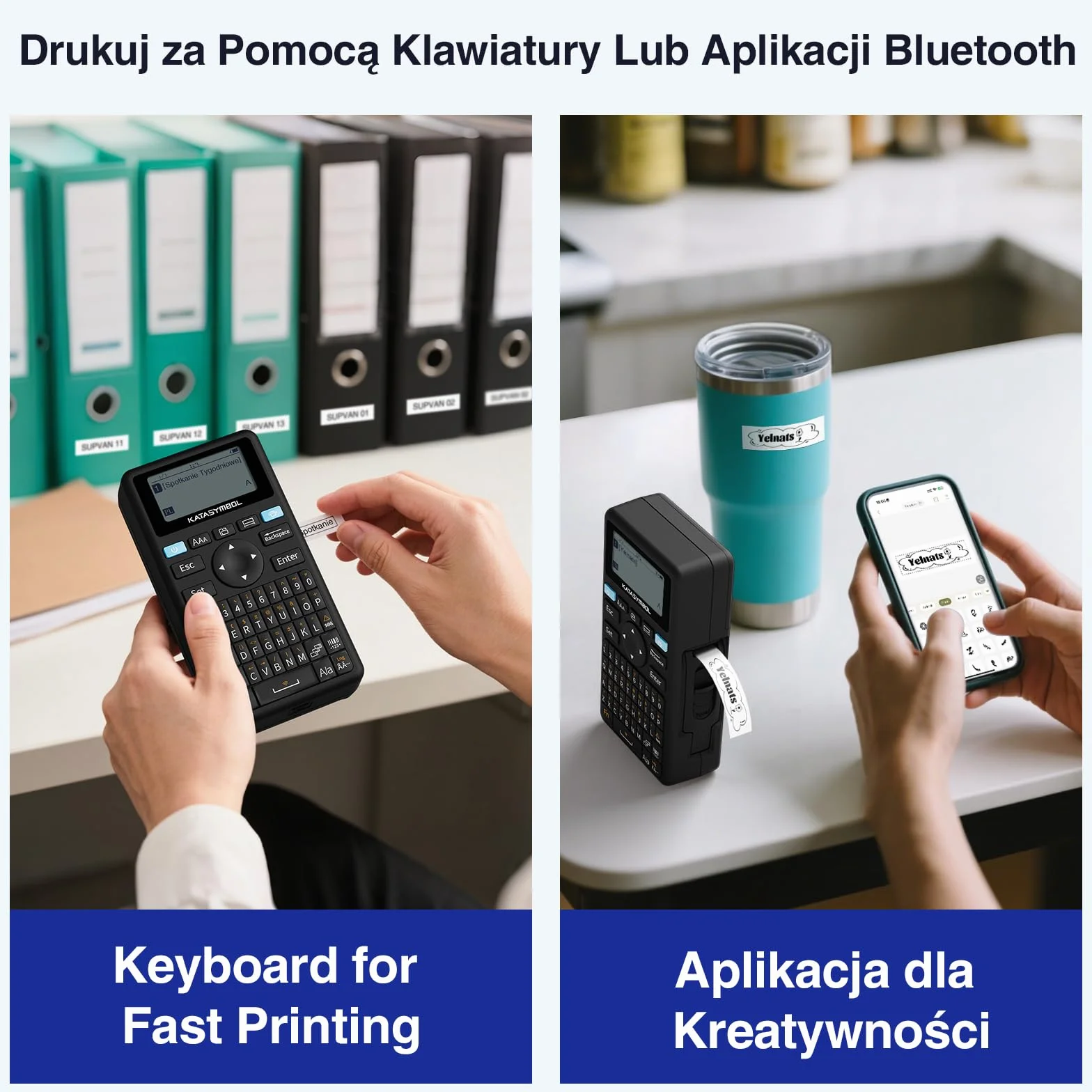 SUPVAN E11 Drukarka Etykiet Bluetooth Przenośna, Akumulatorowa, Kompatybilna z Klawiaturą i Aplikacją, Zawiera Etykiety Samoprzylepne, do Domu, Biura i Szkoły