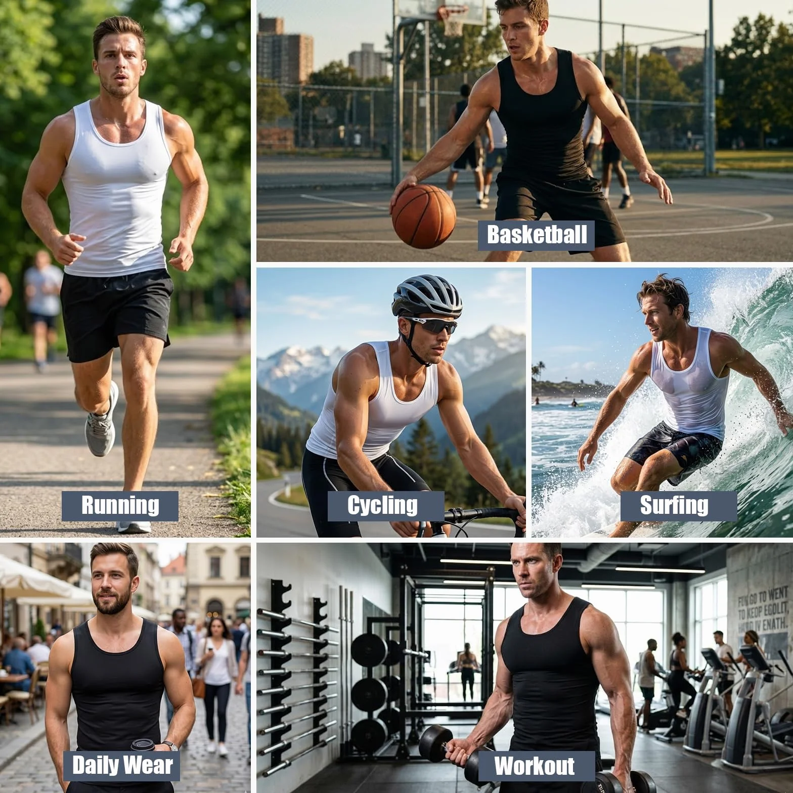 HYCOPROT 3 Szt. Męska Koszulka Kompresyjna Bez Rękawów, Oddychająca, Szybkoschnąca, Idealna do Fitnessu, Biegania i Treningu