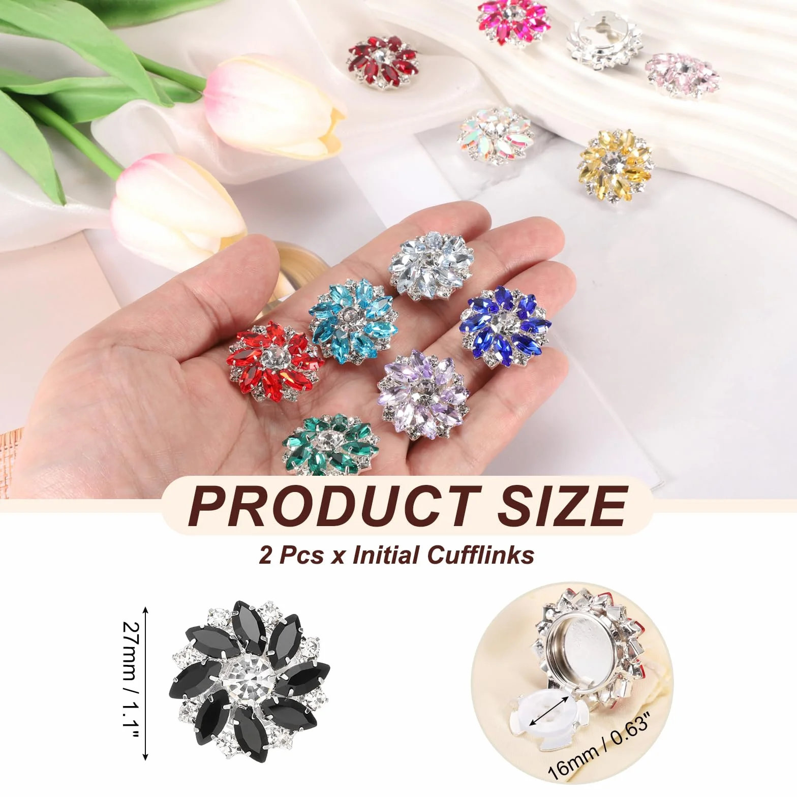 PATIKIL Damska osłona guzika, spinki do mankietów ze strasu kwiat do koszuli tuxedo rękaw Costage Man Business Wedding Gift Craft urodziny, srebrny odcień (czarny)