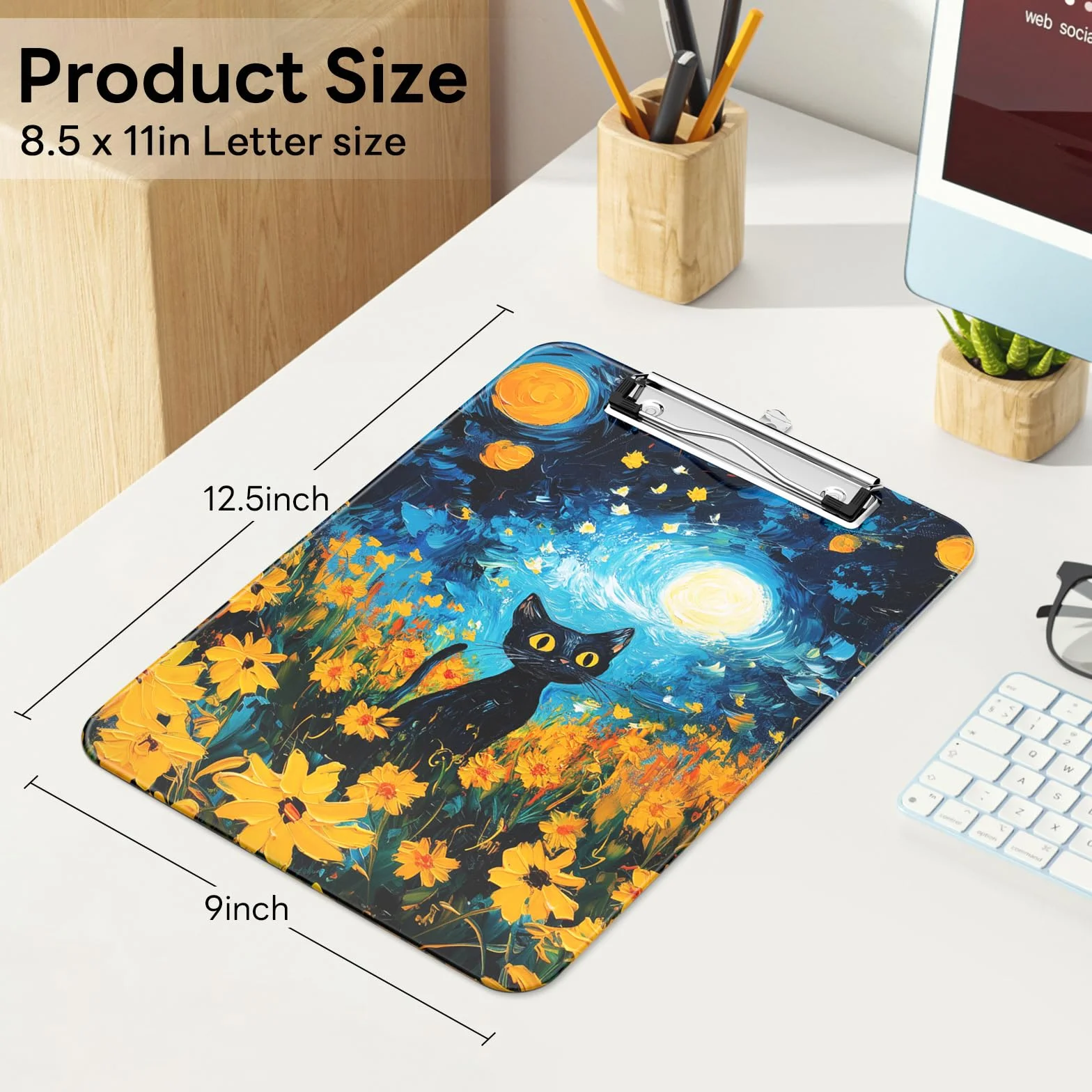 Plastikowy uroczy schowek, niskoprofilowy metalowy klips, rozmiar litery A4, 23 x 31,8 cm, tablica do spinania papieru dla nauczycieli, pielęgniarek, klasy, uroczy kot van