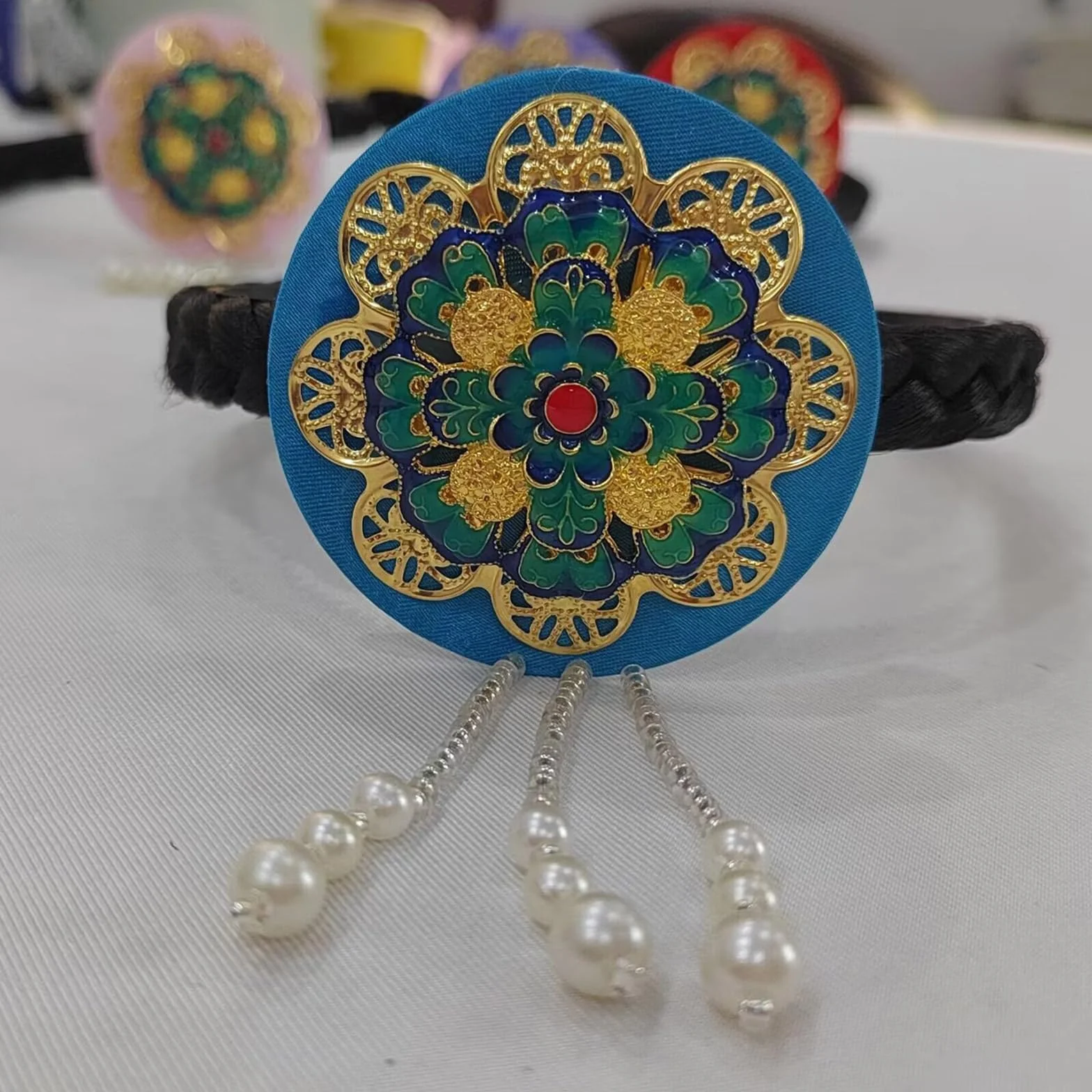 Koreańskie style kwiatowe perły opaska na głowę wygodne i stylowe nakrycie głowy Hanbok akcesoria na festiwale i uroczystości