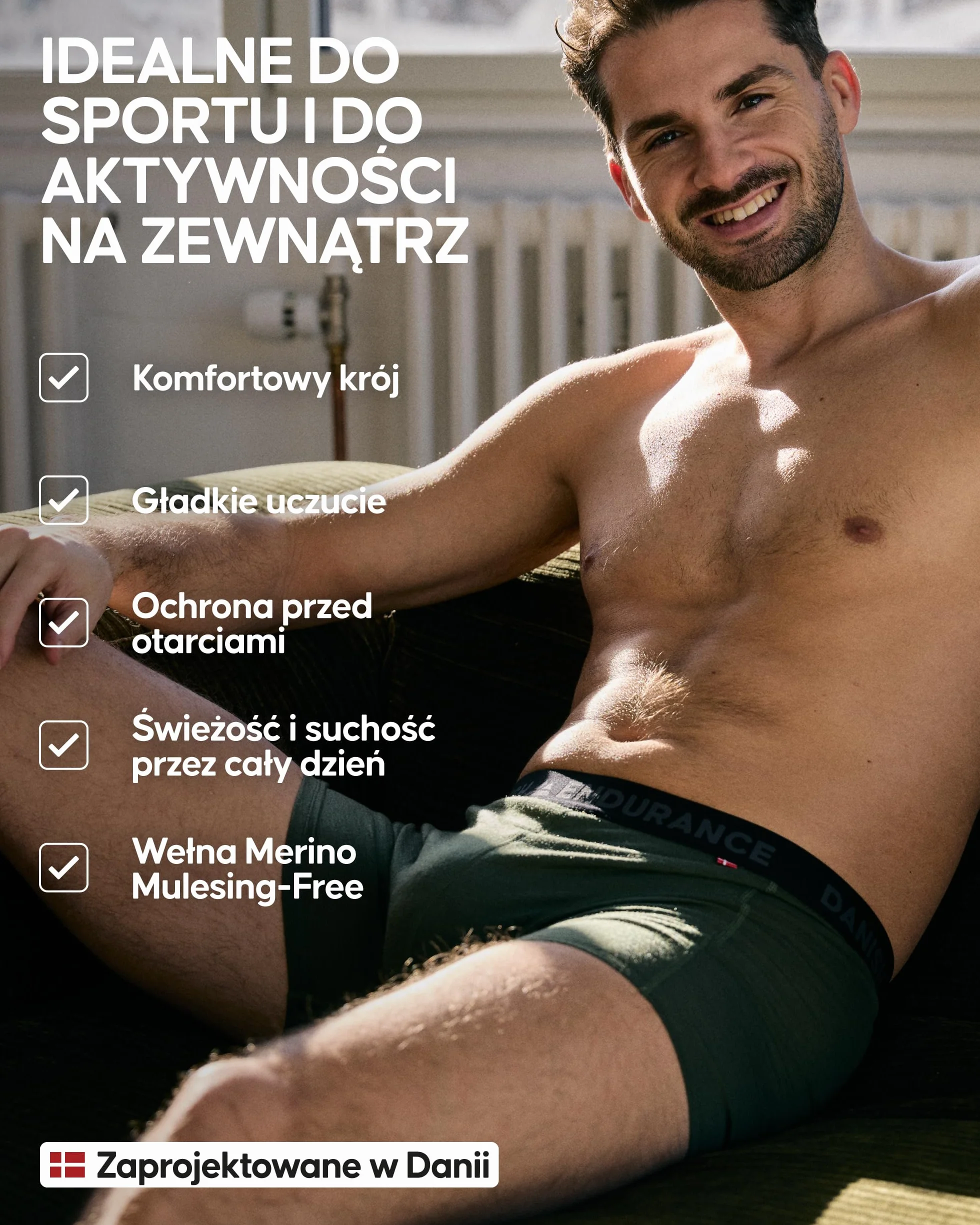 DANISH ENDURANCE Bokserki z Wełny Merino, Odprowadzające Pot Bokserki, Oddychająca Bielizna Męska, Lekkie, 1-Pak