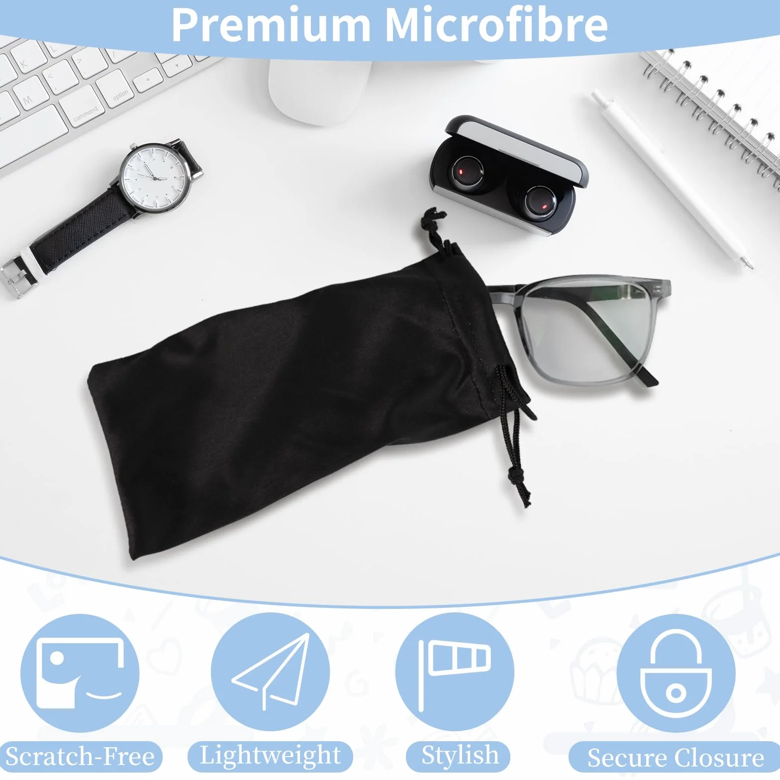 10 sztuk woreczków na okulary przeciwsłoneczne, z mikrofibry, 18 x 9,5 cm, etui na okulary w różnych kolorach, czyszczenie okularów i torba do przechowywania, miękki woreczek na okulary ze ściągaczem,