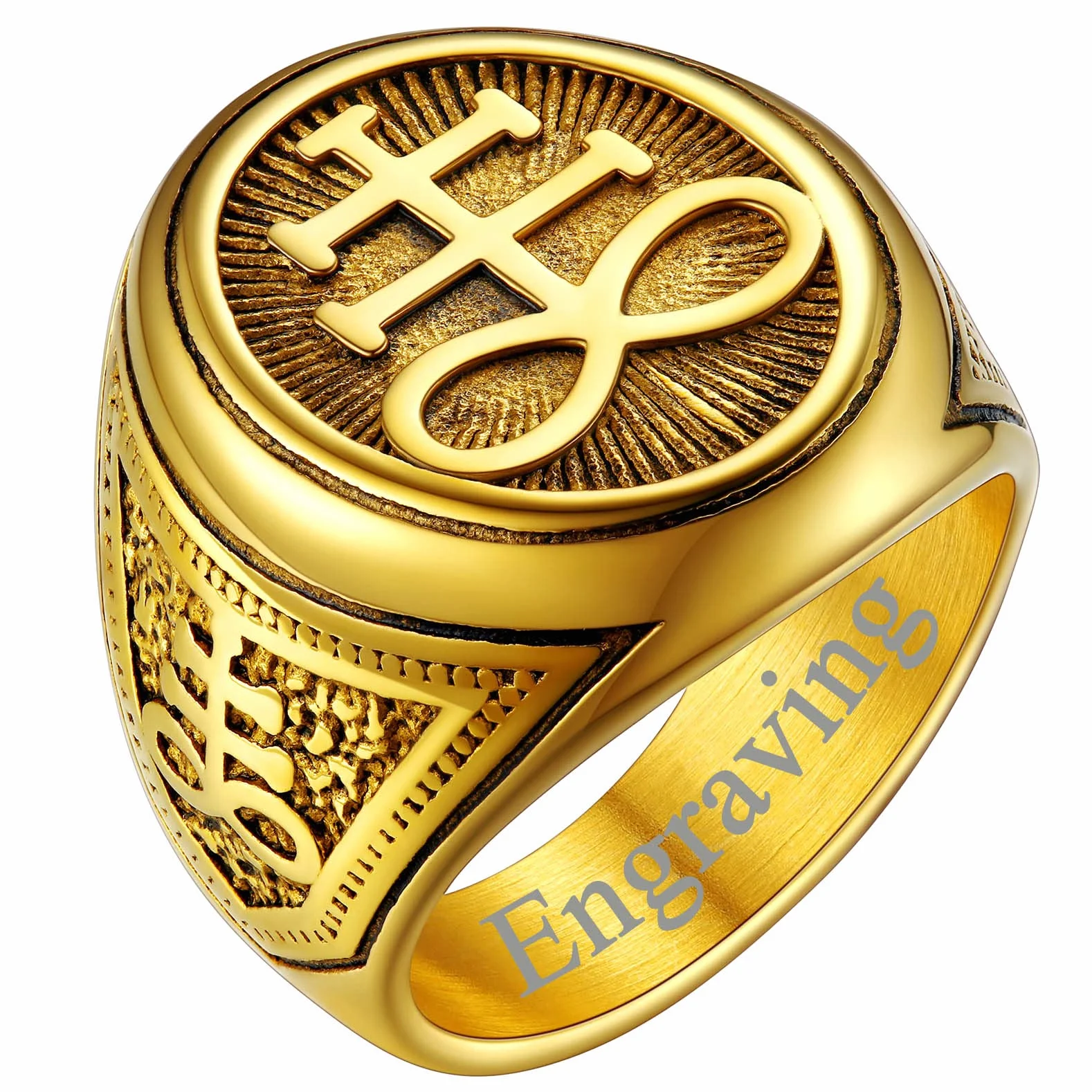 FaithHeart Pierścień człowiek krzyż Lewiatana pieczęć szatana Pentacle pierścień diabeł zwyczaj punk hiphop raper ze stali nierdzewnej 316L złoty/czarny pozłacane biżuteria religijna satanizm