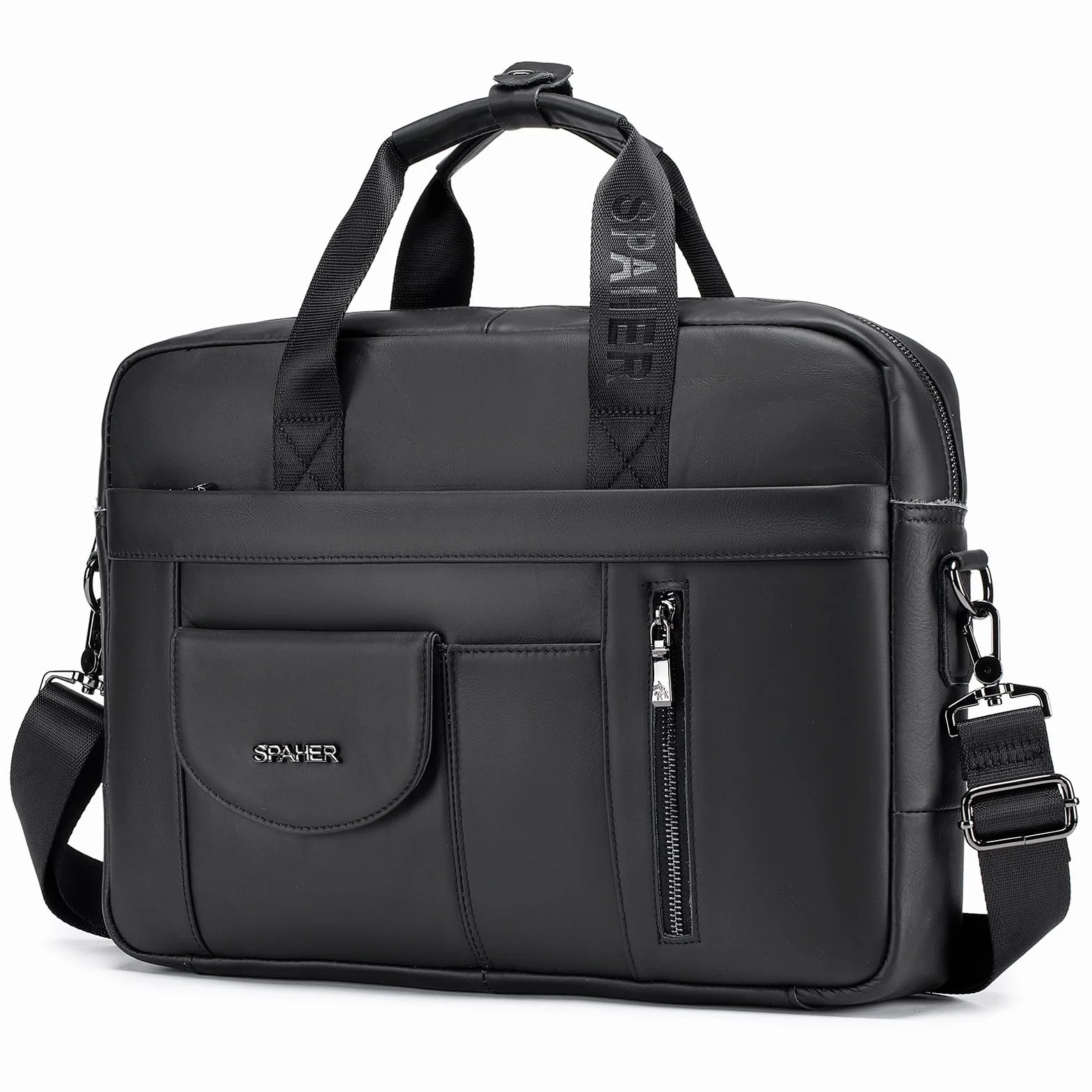 SPAHER Torba na Laptopa 15,6 Cala Teczka Męska Torba Biznesowa Torba do Pracy Męska Torba Listonoszka Torba z Prawdziwej Skóry Męska Torba Typu Crossbody Torba na Ramię Męski Prezent dla Mężczyzn