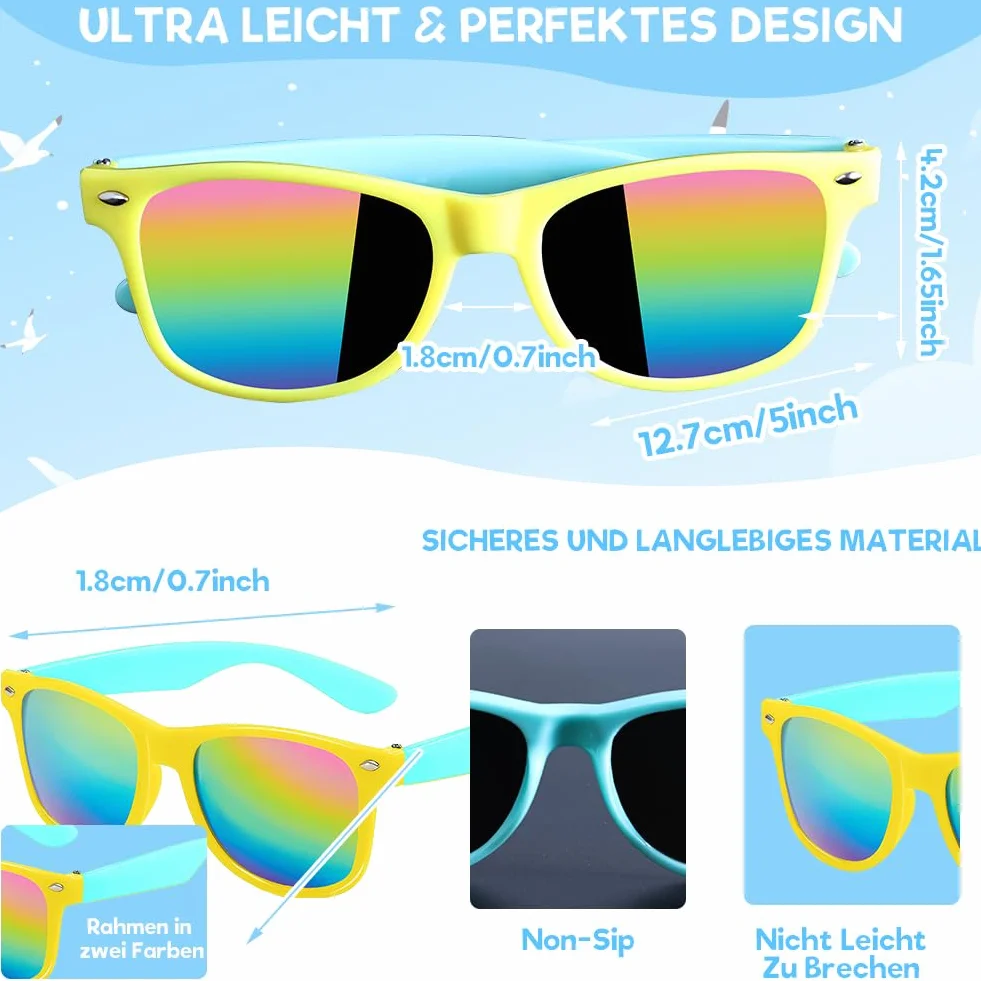 Joycabin 12 sztuk dziecięcych okularów przeciwsłonecznych dla chłopców i dziewczynek, okulary imprezowe z ochroną UV400, neonowy kolor, zabawne okulary przeciwsłoneczne na lato, plażę, akcesoria