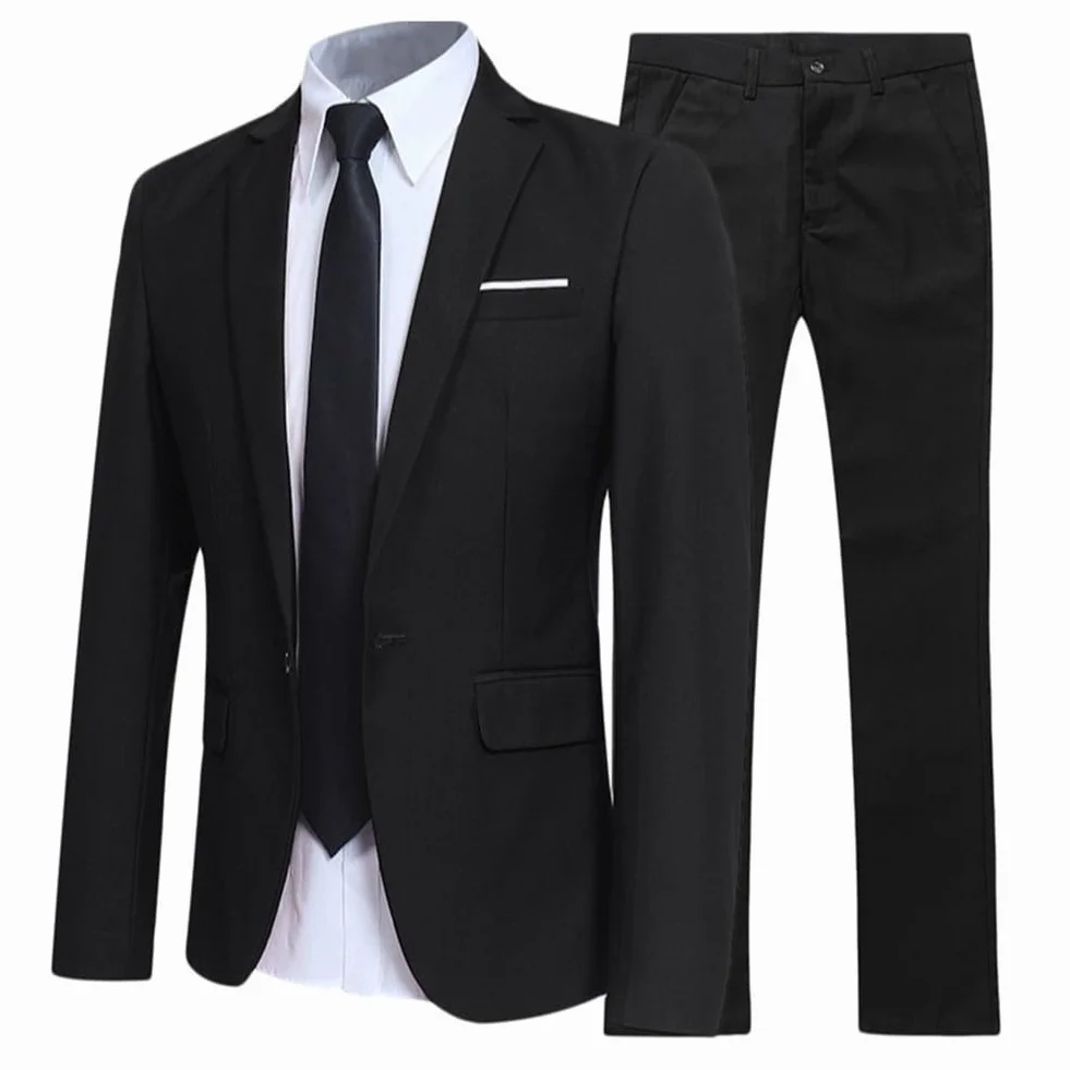 Eawfgtuw Męski trzyczęściowy zestaw garniturowy formalny ślubny strój biznesowy kurtka spodnie koszula krawat slim fit marynarka smoking strój na wszystkie pory roku (XL czarny)