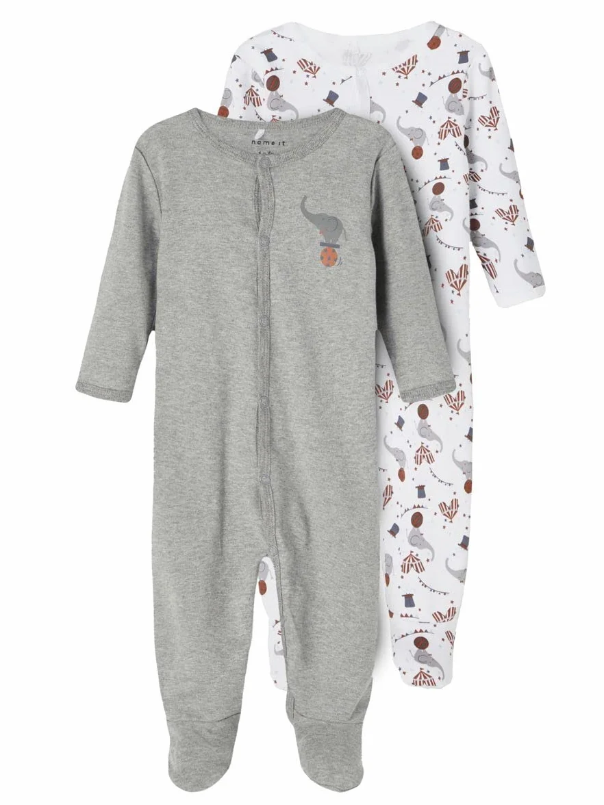 NAME IT Kapcie dla niemowlęcia/dziecka Uniseks - dzieci Nbnnightsuit 2p W/F Grey Mel Circus Noos