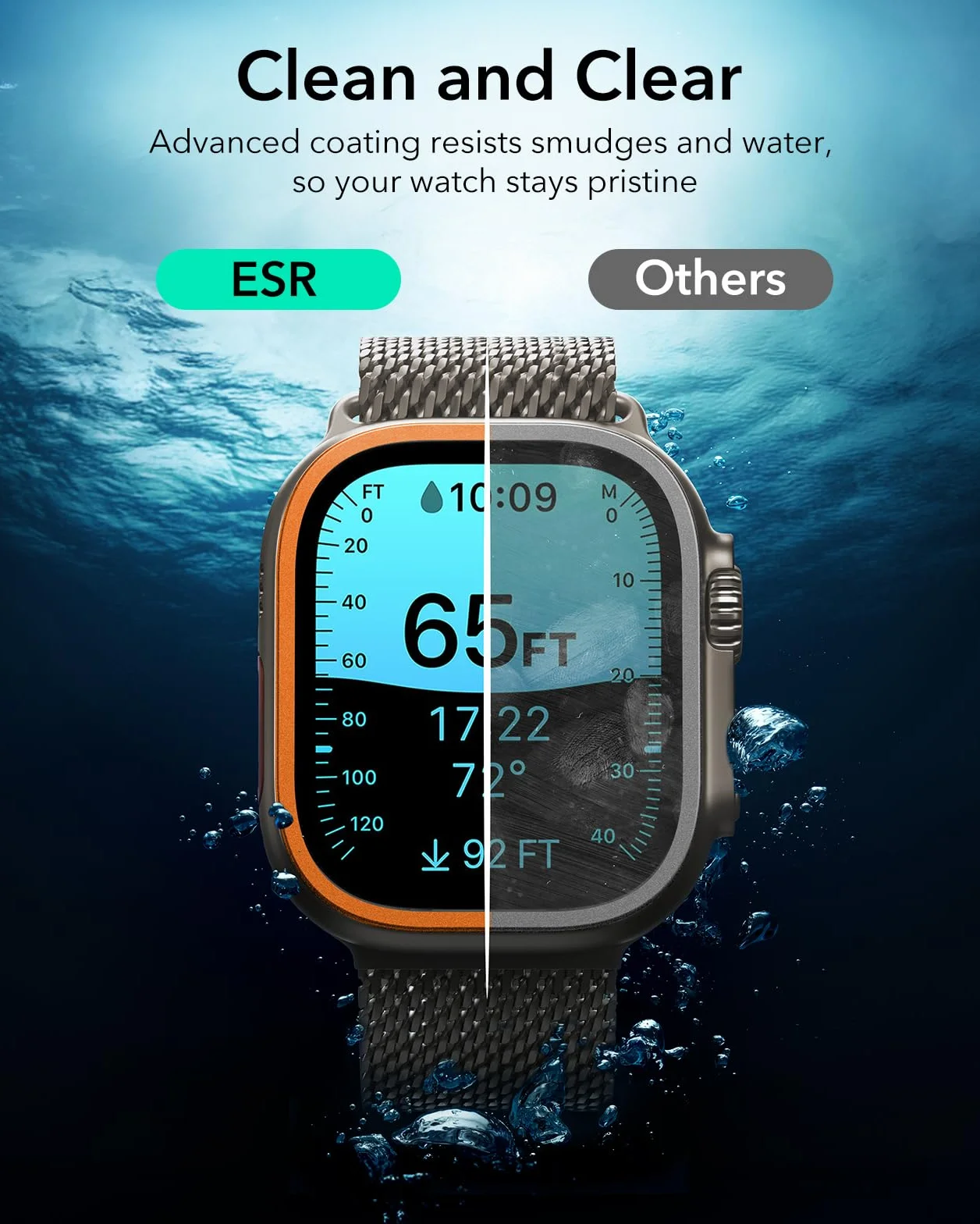 ESR Armorite Folia ochronna do zegarka Apple Watch Ultra 2/1 (2024/2023/2022, 49 mm), ochrona wyświetlacza z hartowanego szkła z aluminiową ramą, ochrona na całej powierzchni, pomarańczowa, 2 sztuki