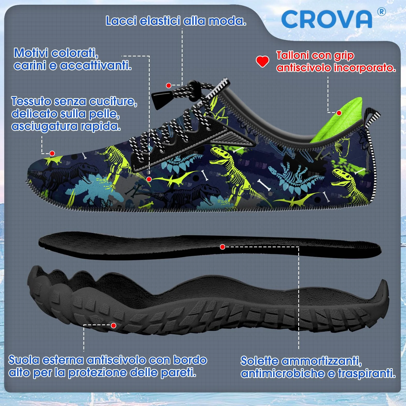 CROVA Dziecięce buty do sportów wodnych, ultralekkie, całkowicie drenażowe, szybkoschnące, do wody, wsuwane, dla chłopców, dziewcząt, maluchów