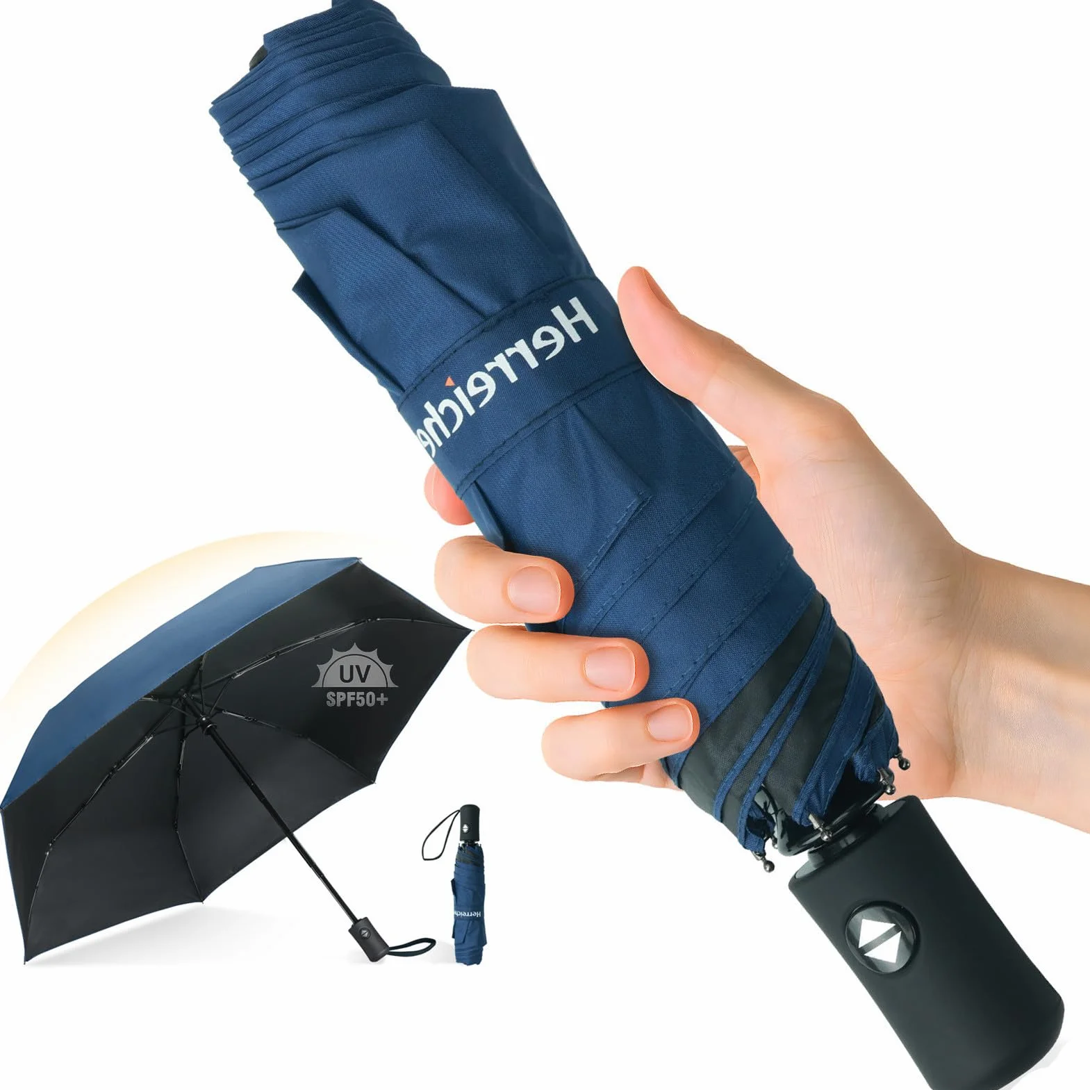 Parasol podróżny UV automatyczny – kompaktowy, składany, przenośny, ochrona przed promieniowaniem UV, lekki parasol kieszonkowy, 98 cm, rozpiętość skrzydeł 6 żeber 210T, materiał osłonowy