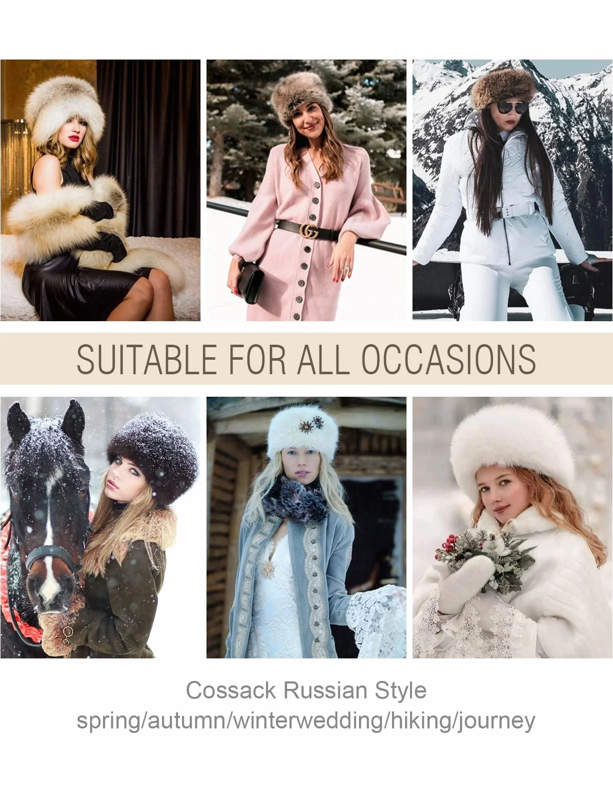 BEAUTELICATE Kapelusze ze sztucznego futra damskie Cossack w stylu czapka narciarska zimowa moda na stułę cosplay impreza fotografia